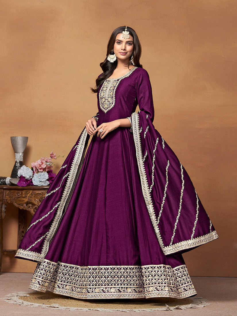 Purple colour Art silk Designer Anarkali Suit - Monjolika Fashion