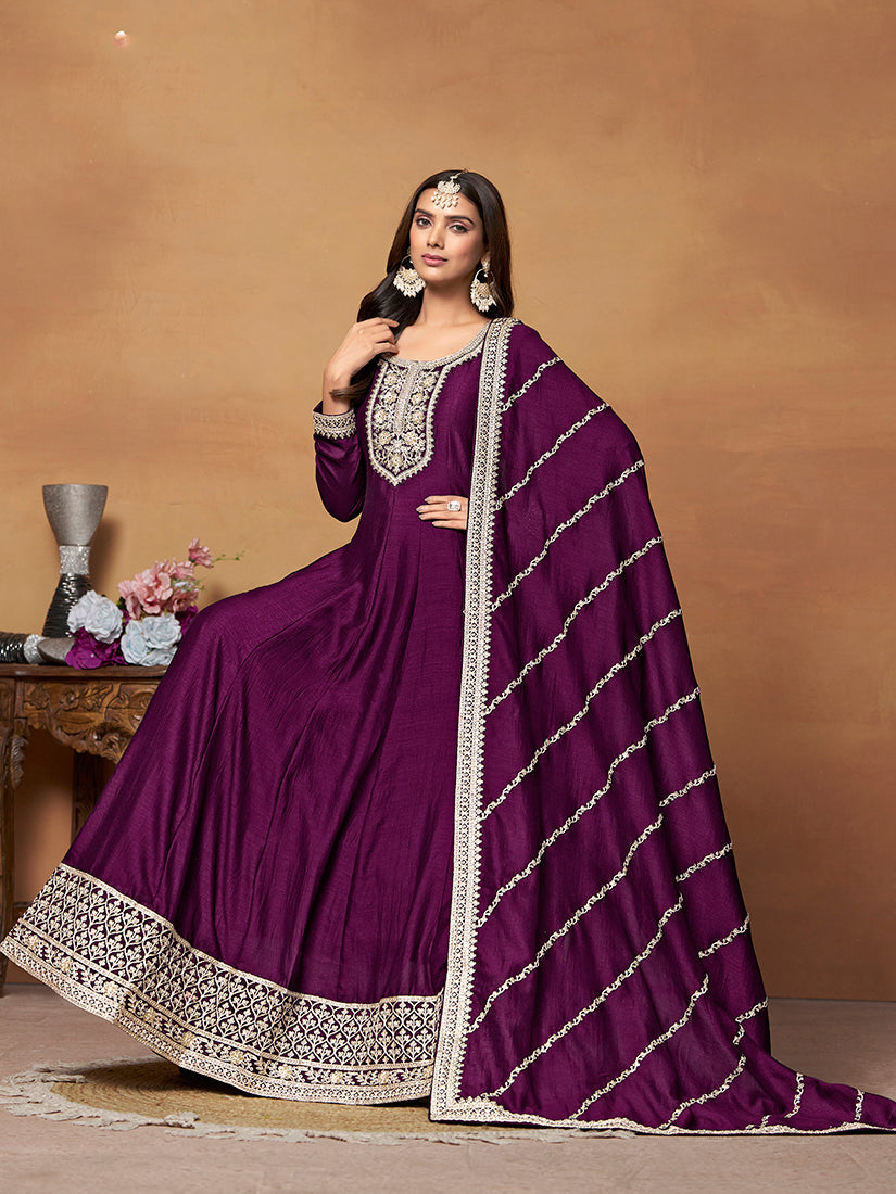 Purple colour Art silk Designer Anarkali Suit - Monjolika Fashion