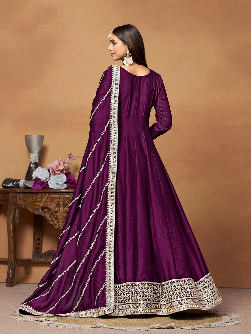 Purple colour Art silk Designer Anarkali Suit - Monjolika Fashion