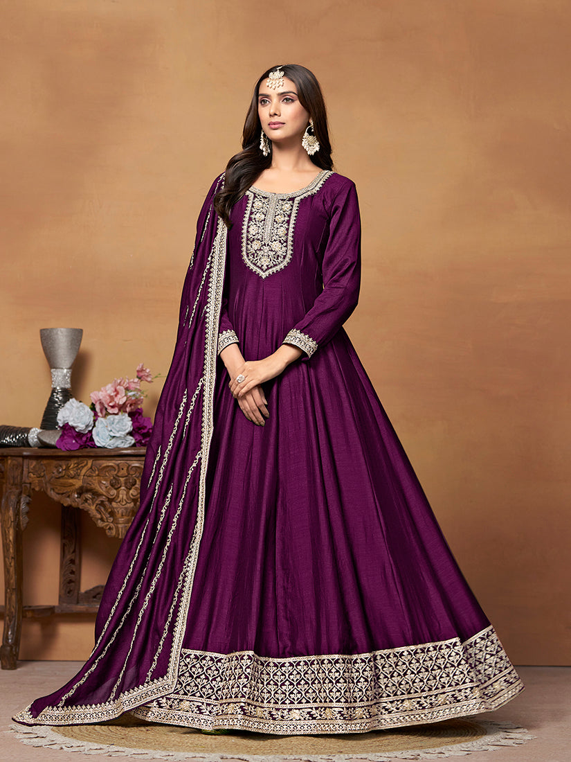 Purple colour Art silk Designer Anarkali Suit - Monjolika Fashion