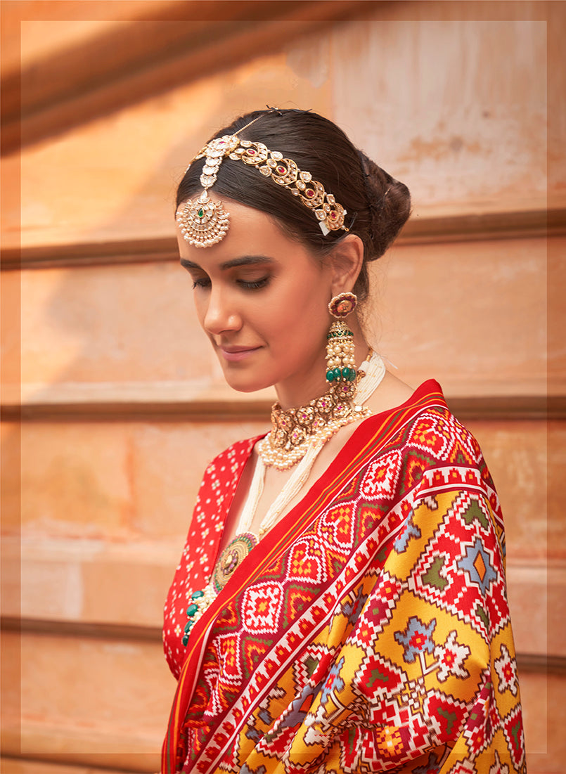 Yellow And Red Silk Patola Print Saree