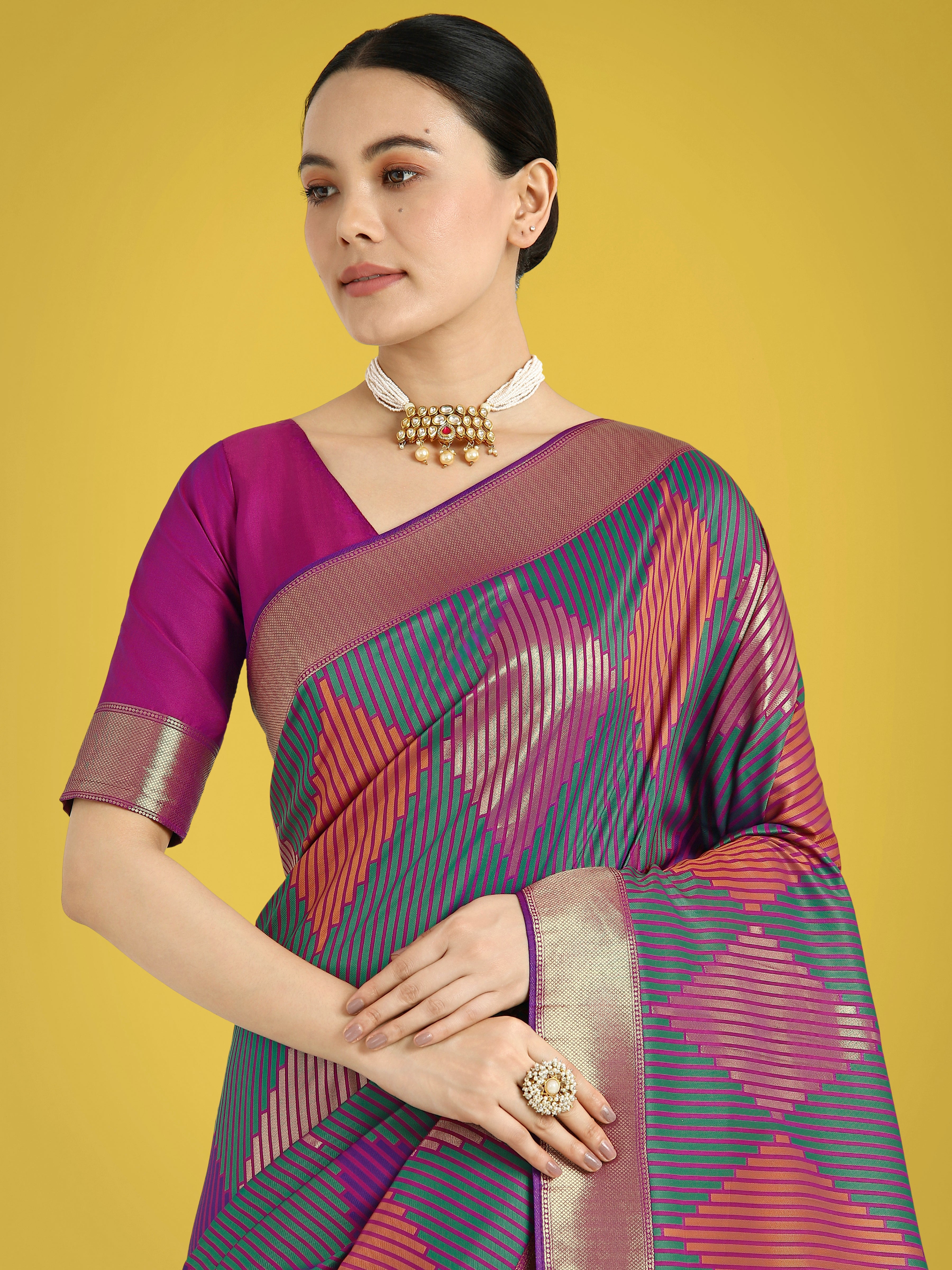 Multi Colour Banarasi Silk Zari Weaving Classic Saree