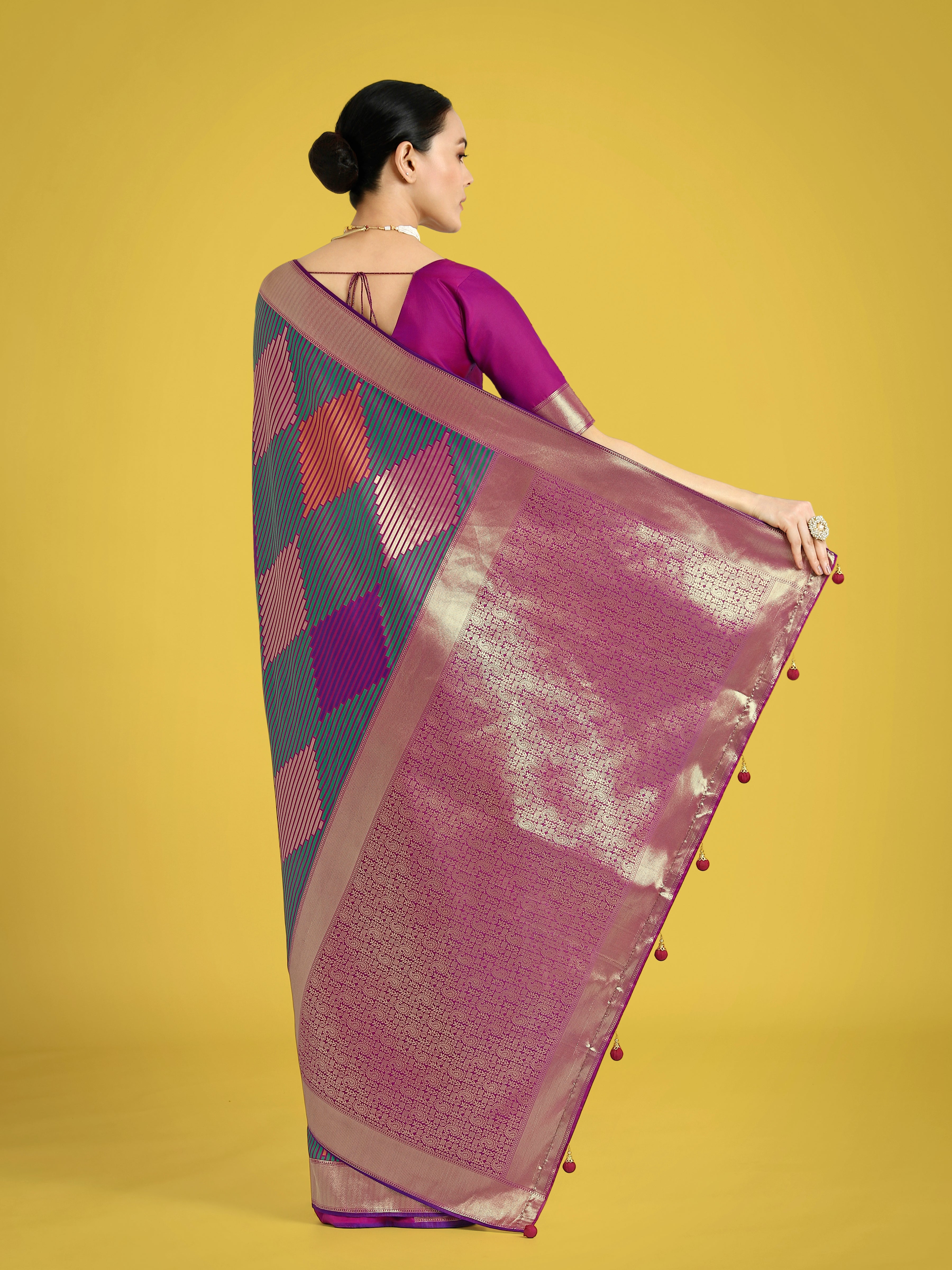 Multi Colour Banarasi Silk Zari Weaving Classic Saree