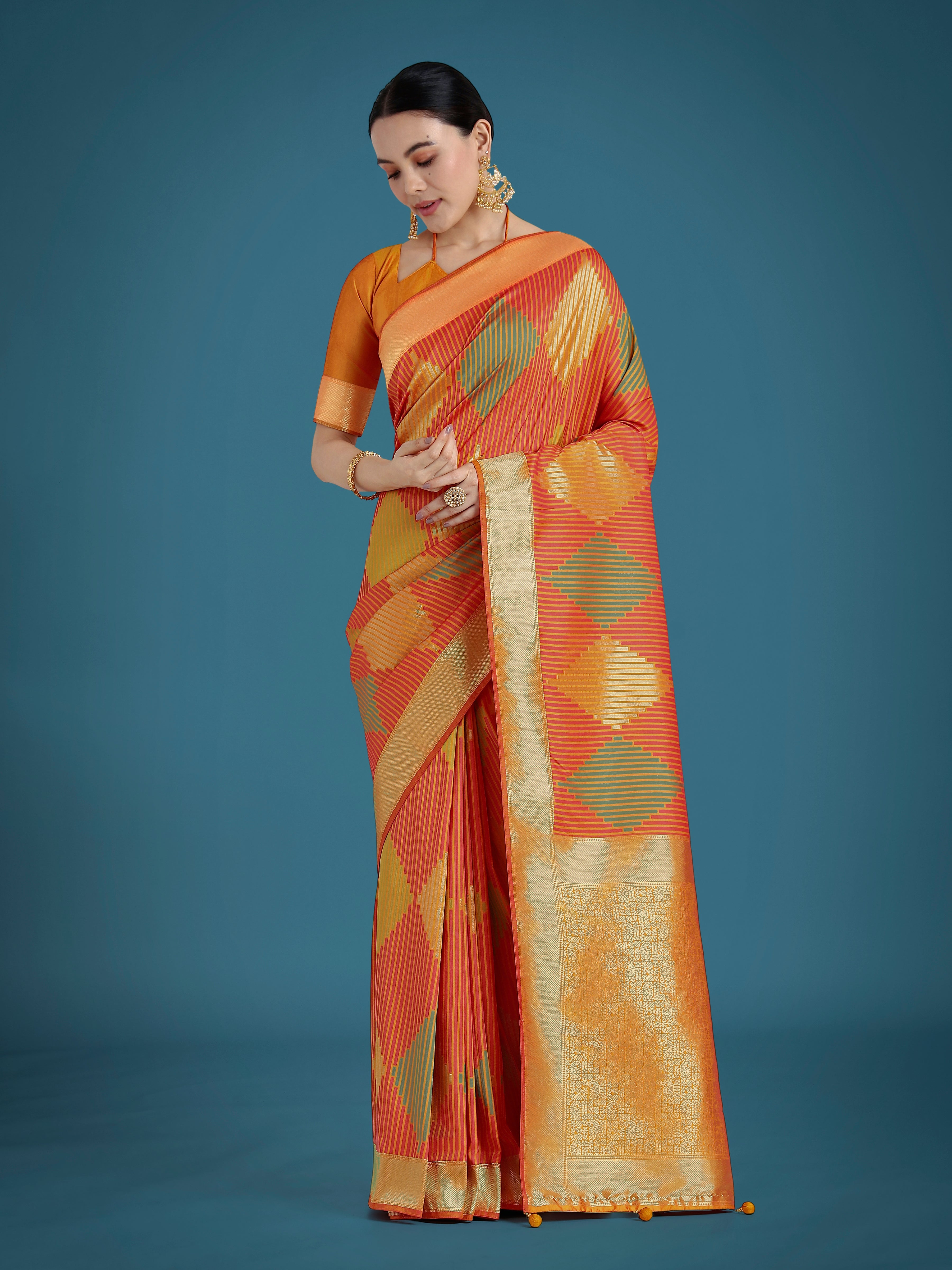 Orange Colour Banarasi Silk Zari Weaving Classic Saree