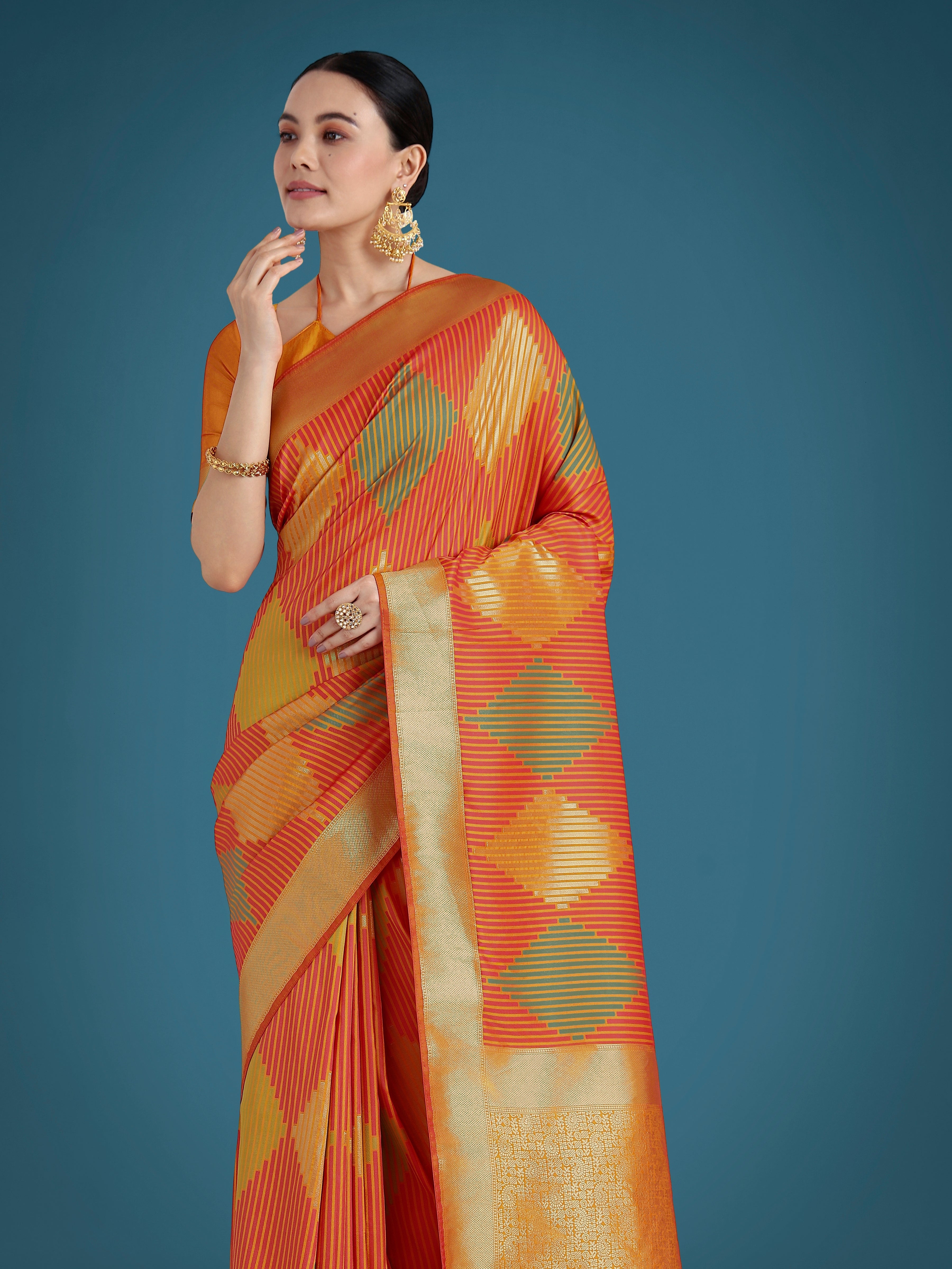 Orange Colour Banarasi Silk Zari Weaving Classic Saree