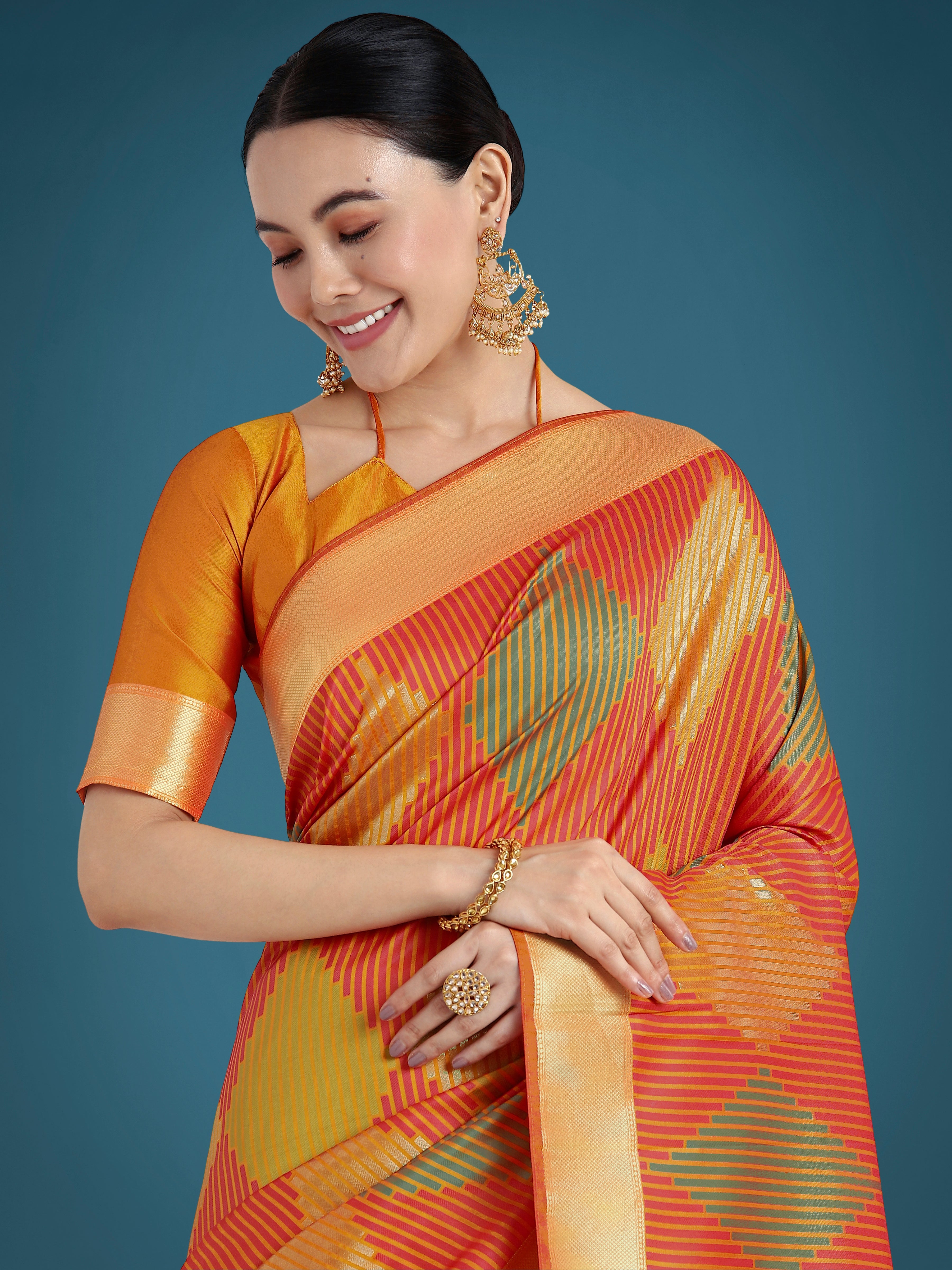 Orange Colour Banarasi Silk Zari Weaving Classic Saree