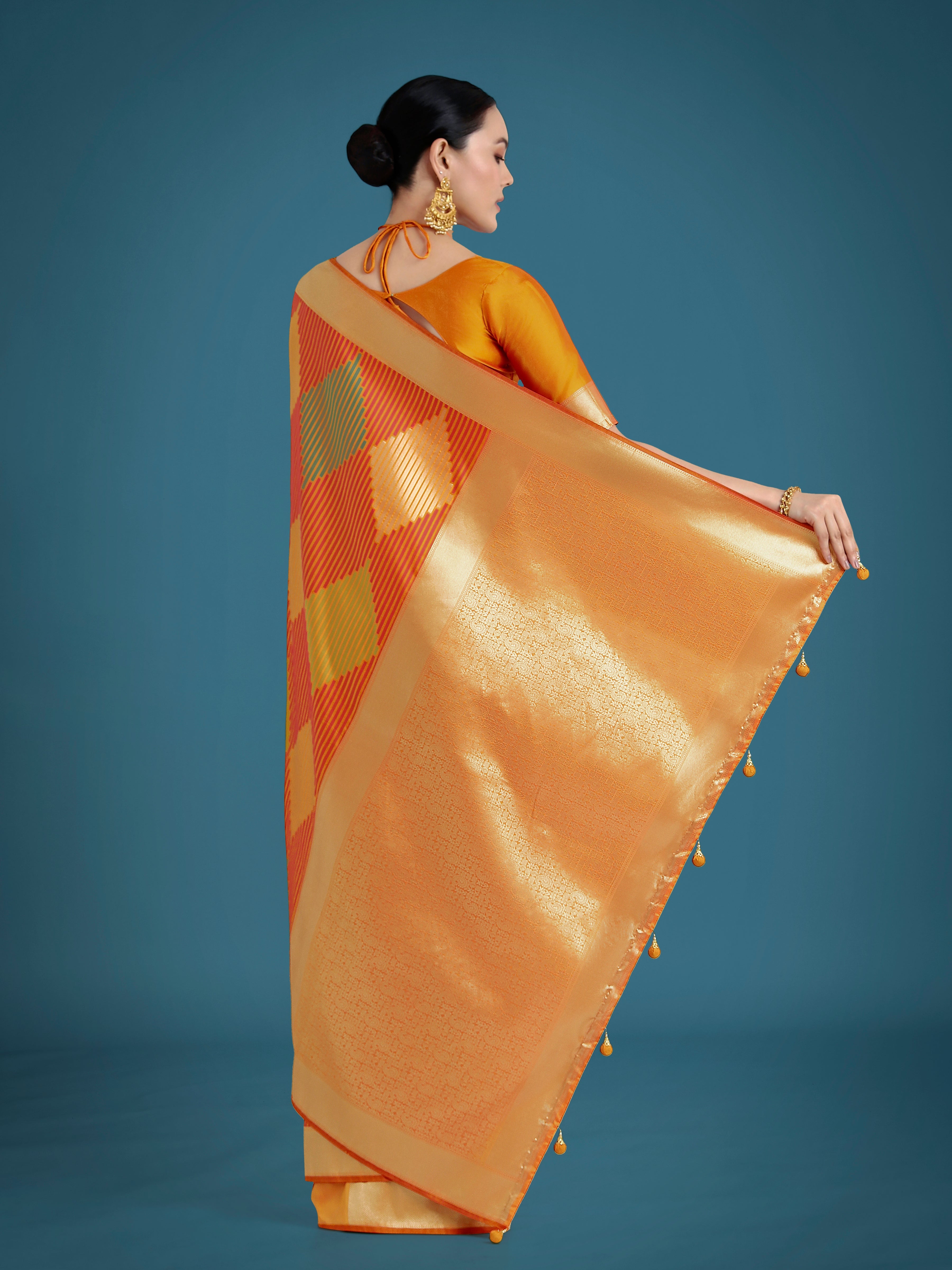 Orange Colour Banarasi Silk Zari Weaving Classic Saree