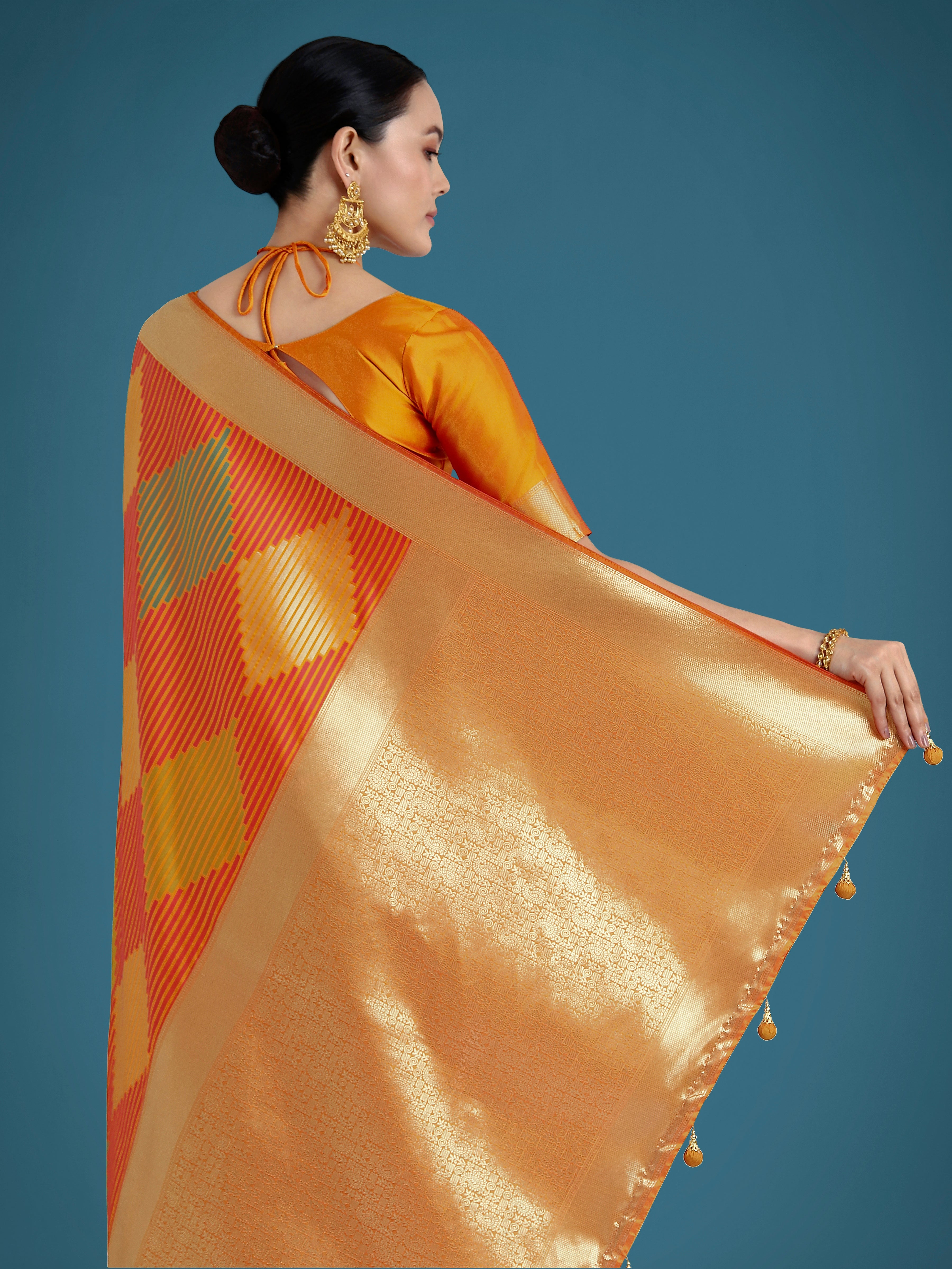 Orange Colour Banarasi Silk Zari Weaving Classic Saree