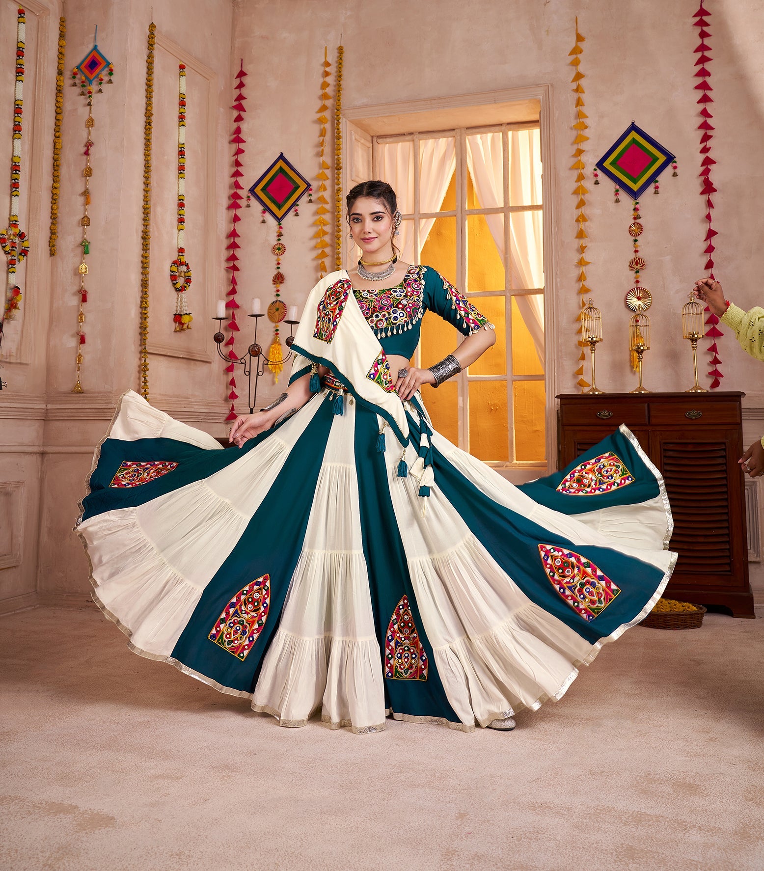 Multi Colour Viscose Cotton Kutchi patch work Readymade Lehenga Choli