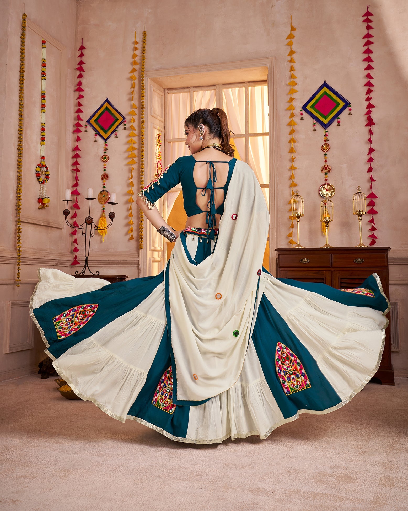 Multi Colour Viscose Cotton Kutchi patch work Readymade Lehenga Choli