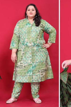 Green Rayon Floral Print Classic Co-ord Set