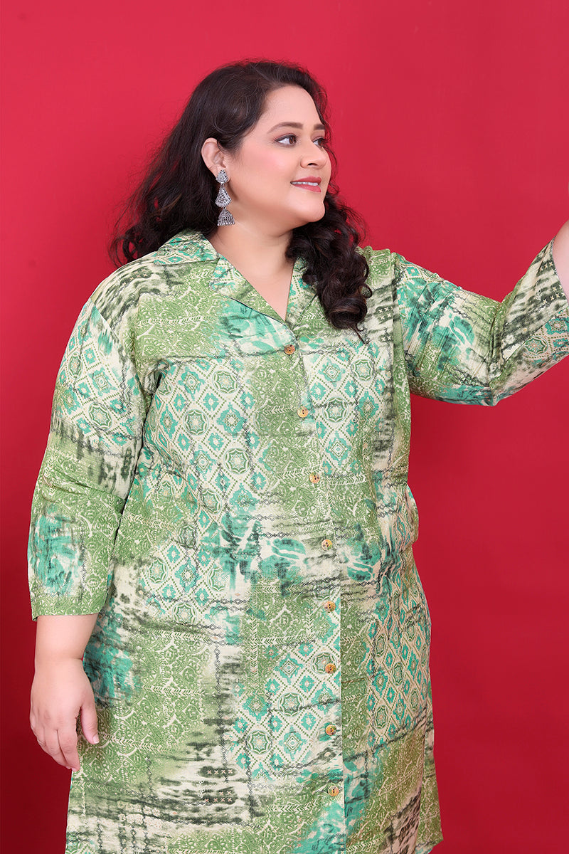 Green Rayon Floral Print Classic Co-ord Set