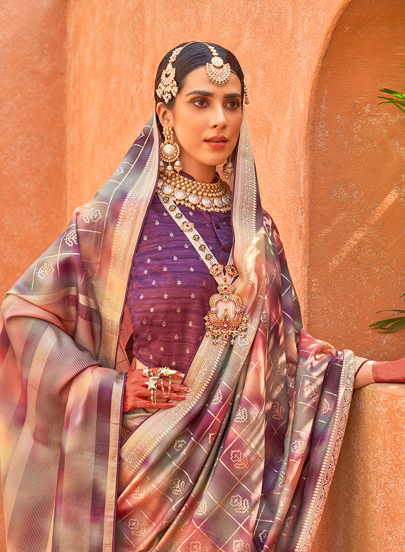 Multi Colour Silk Foil Print Saree