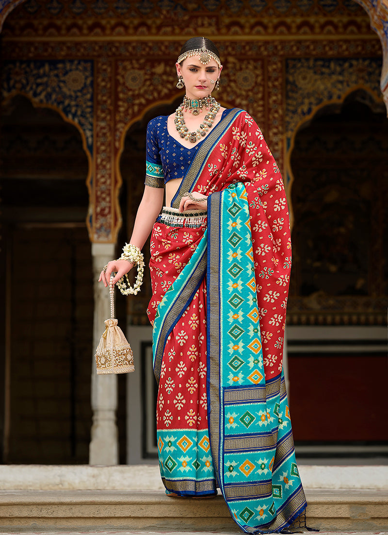 Red Silk Patola Print Saree