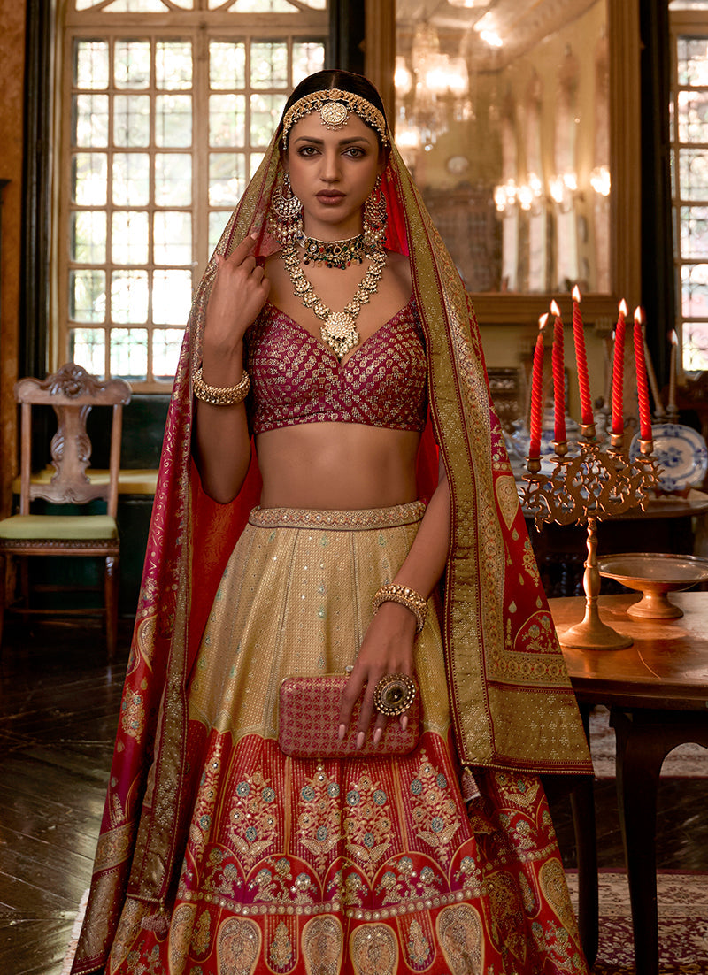 Multi Colour Silk Sequins Readymade Lehenga Choli