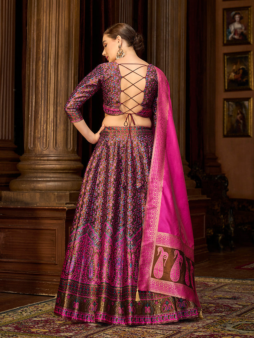 Multi Colour Trendy Kanjivaram Jacquard Woven Work Lehenga choli