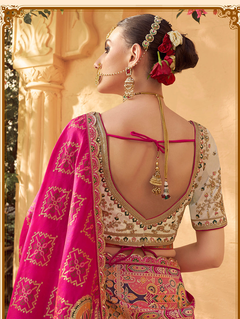 Multicolor Banarasi Silk Wedding Wear Lehenga With Embroidery Work