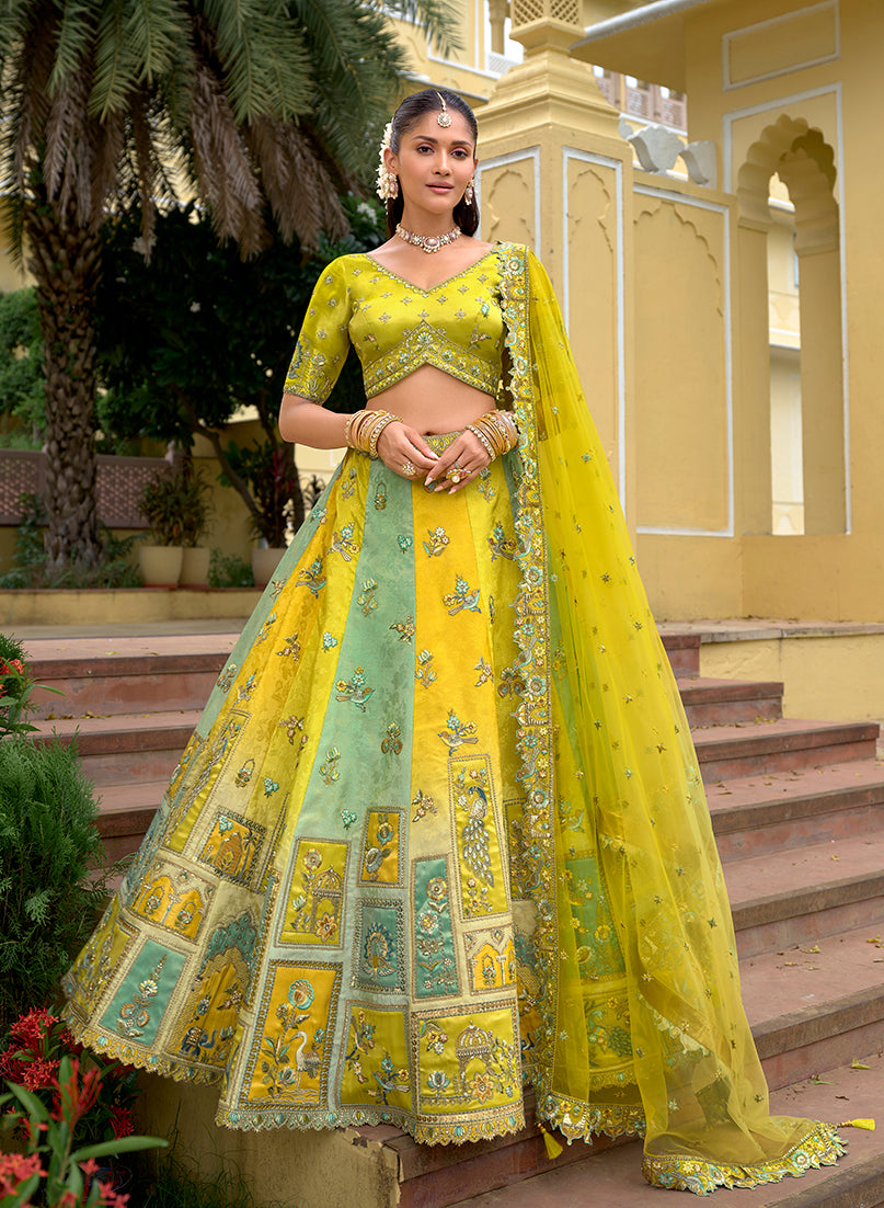 Multicolor Designer Embroidered Work Fancy Silk Wedding Lehenga Choli