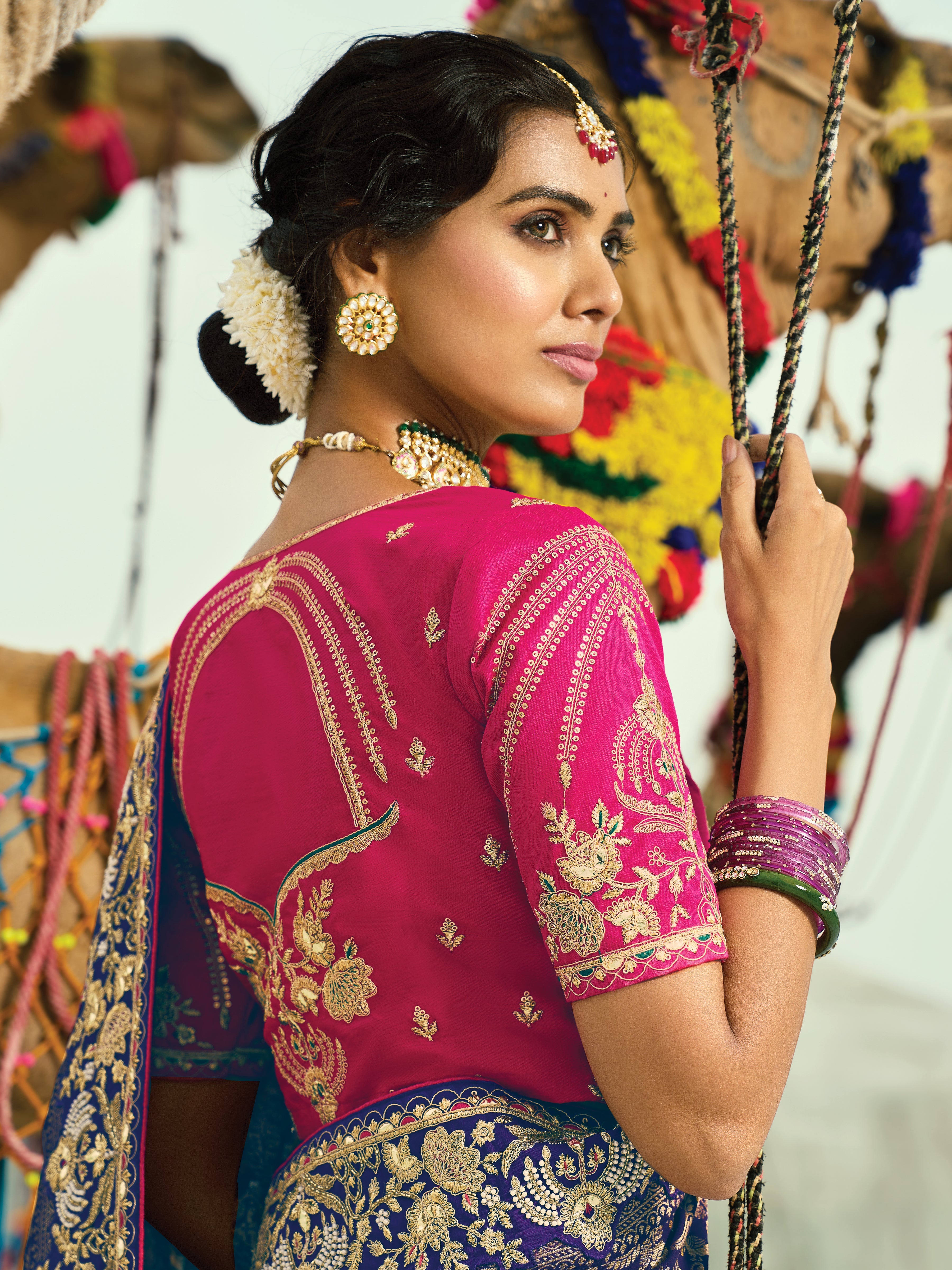 Multicolor Embroidered Georgette Bandhej Designer Saree