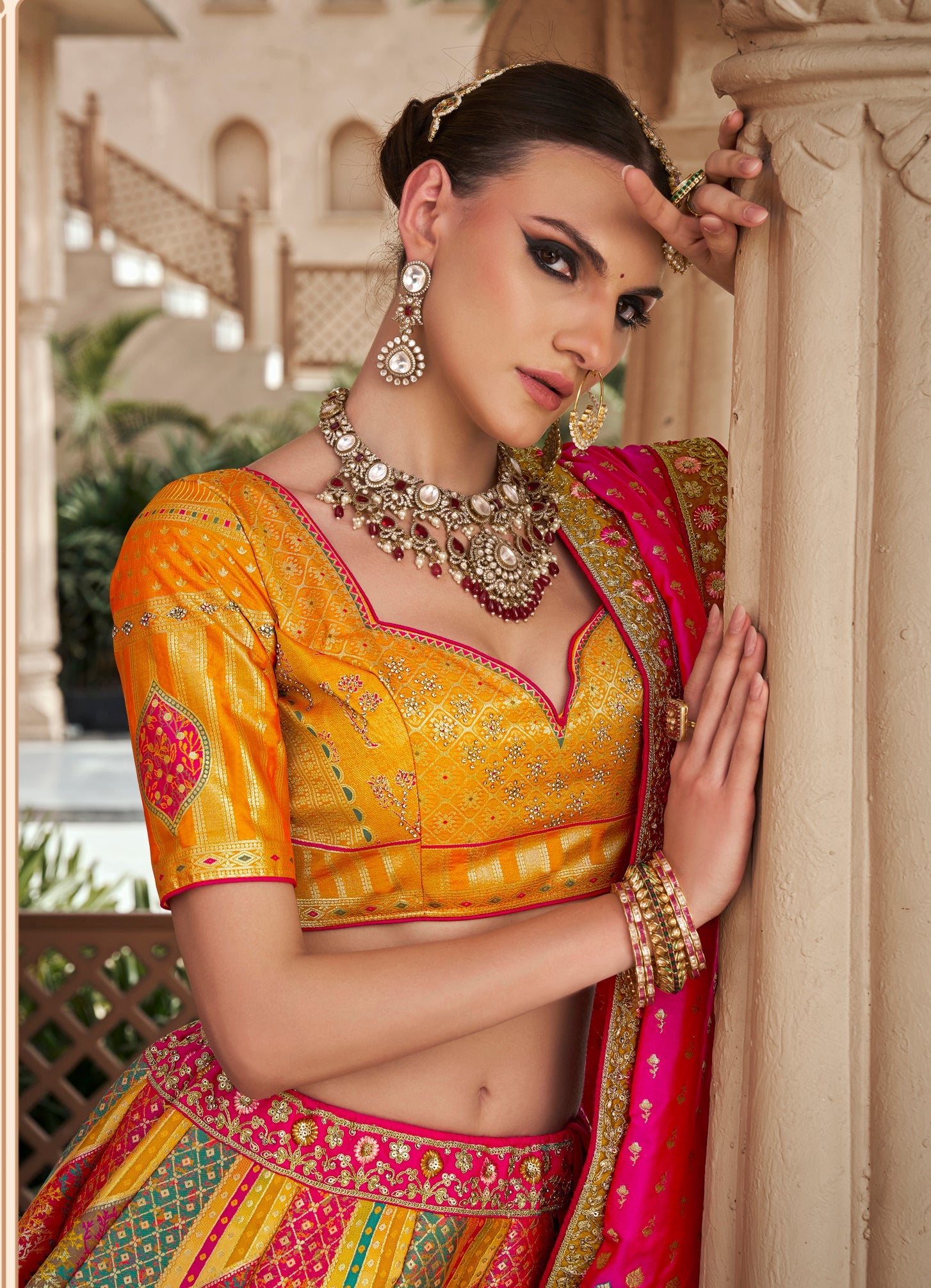 Multicolor Premium Banarasi Silk with Zarkan & Cutwork Wedding Wear Lehenga