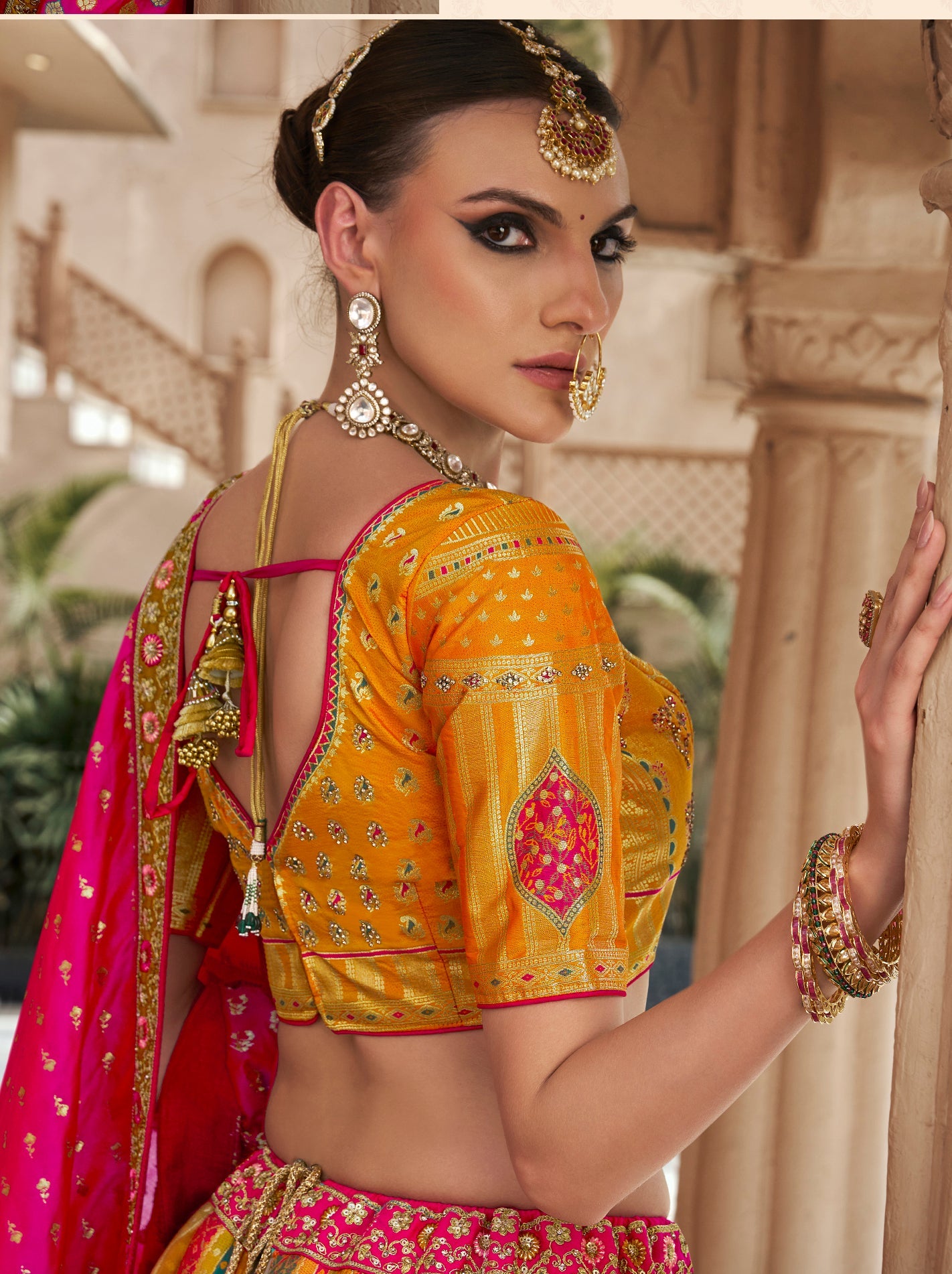 Multicolor Premium Banarasi Silk with Zarkan & Cutwork Wedding Wear Lehenga