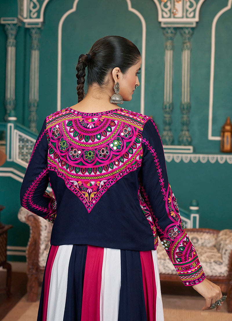 Multicolor Viscose Rayon Koti Style Lehenga For Navratri Style