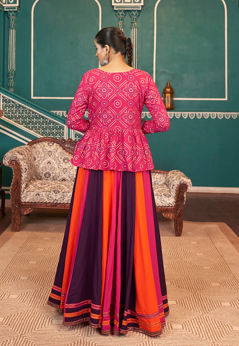 Multicolor Viscose Rayon Koti Style Traditionally Lehenga For Navratri Style