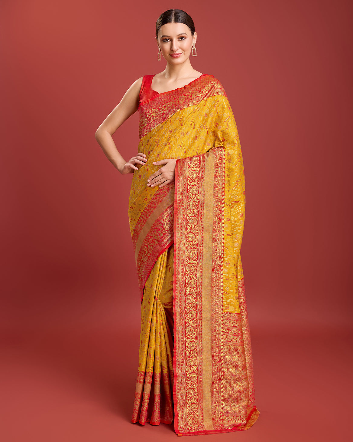 Mustard Kanjivaram Silk Woven Traditional Sarees - Monjolika Fashion