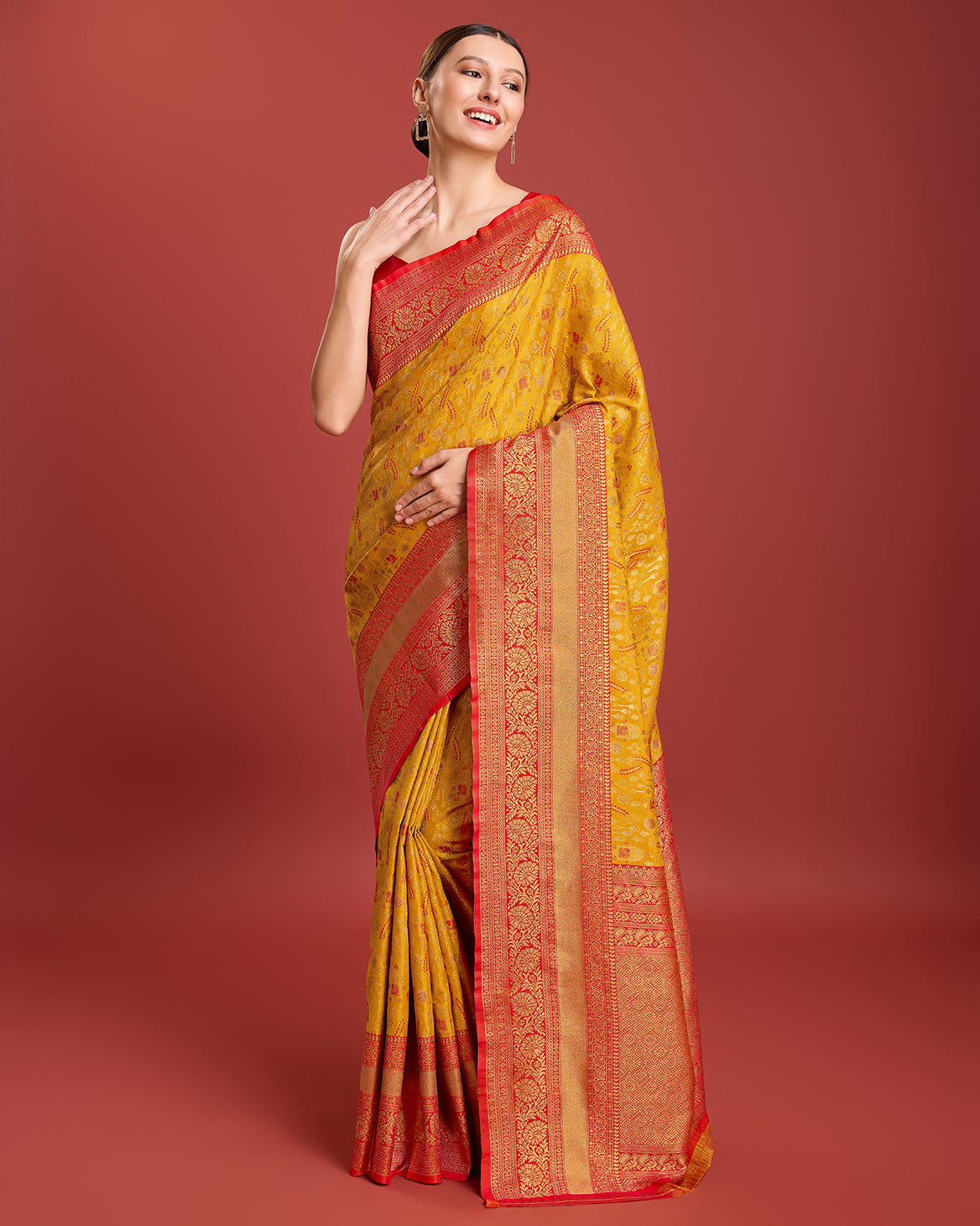 Mustard Kanjivaram Silk Woven Traditional Sarees - Monjolika Fashion