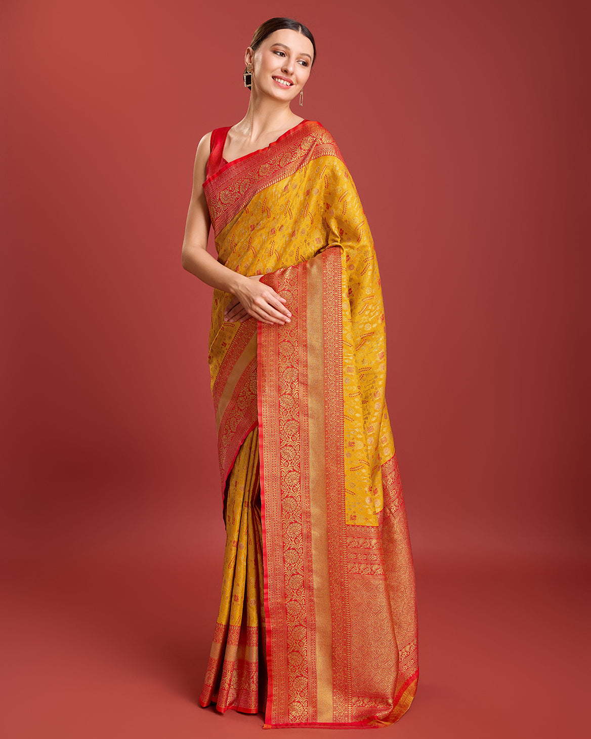 Mustard Kanjivaram Silk Woven Traditional Sarees - Monjolika Fashion