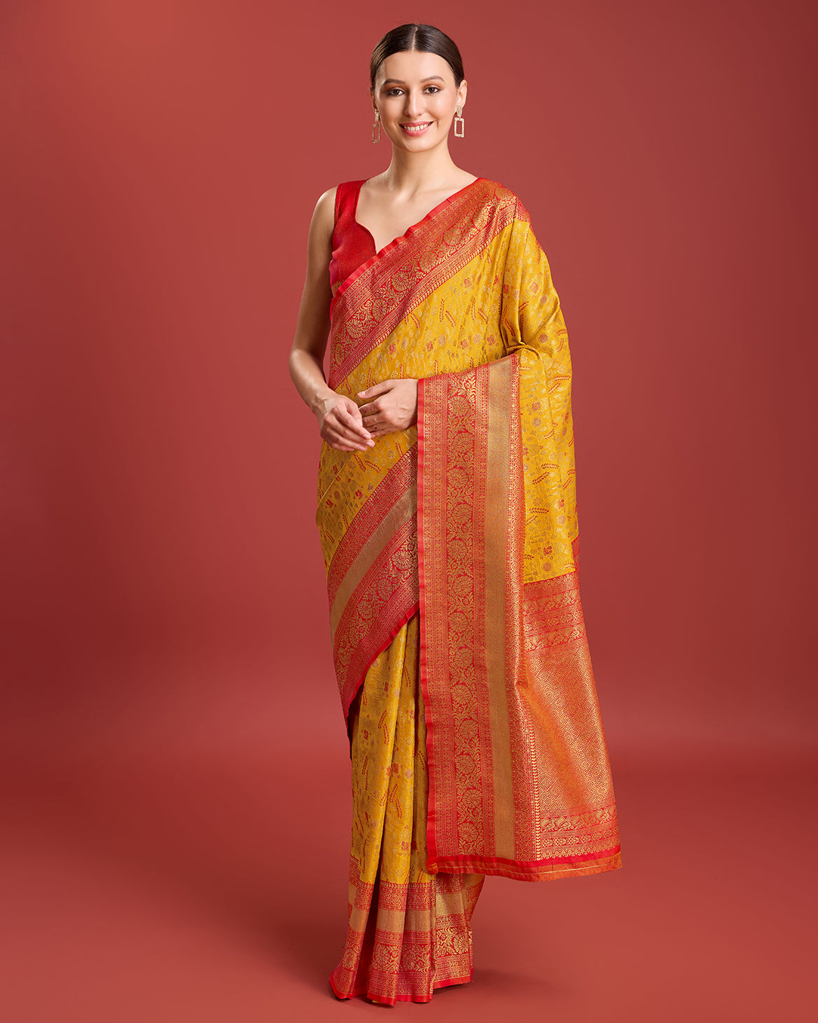 Mustard Kanjivaram Silk Woven Traditional Sarees - Monjolika Fashion