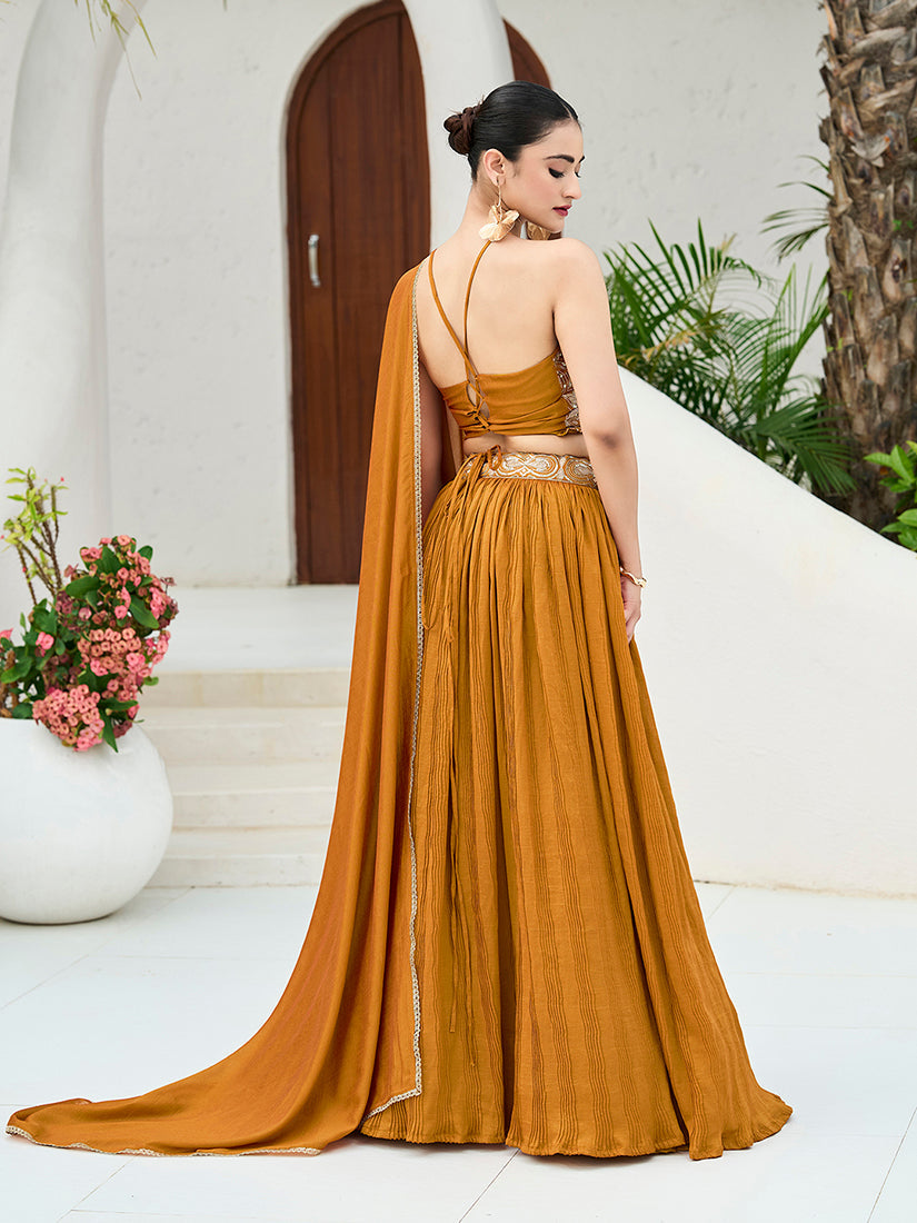 Mustard Festive Look with Silk Crush Lehenga Choli
