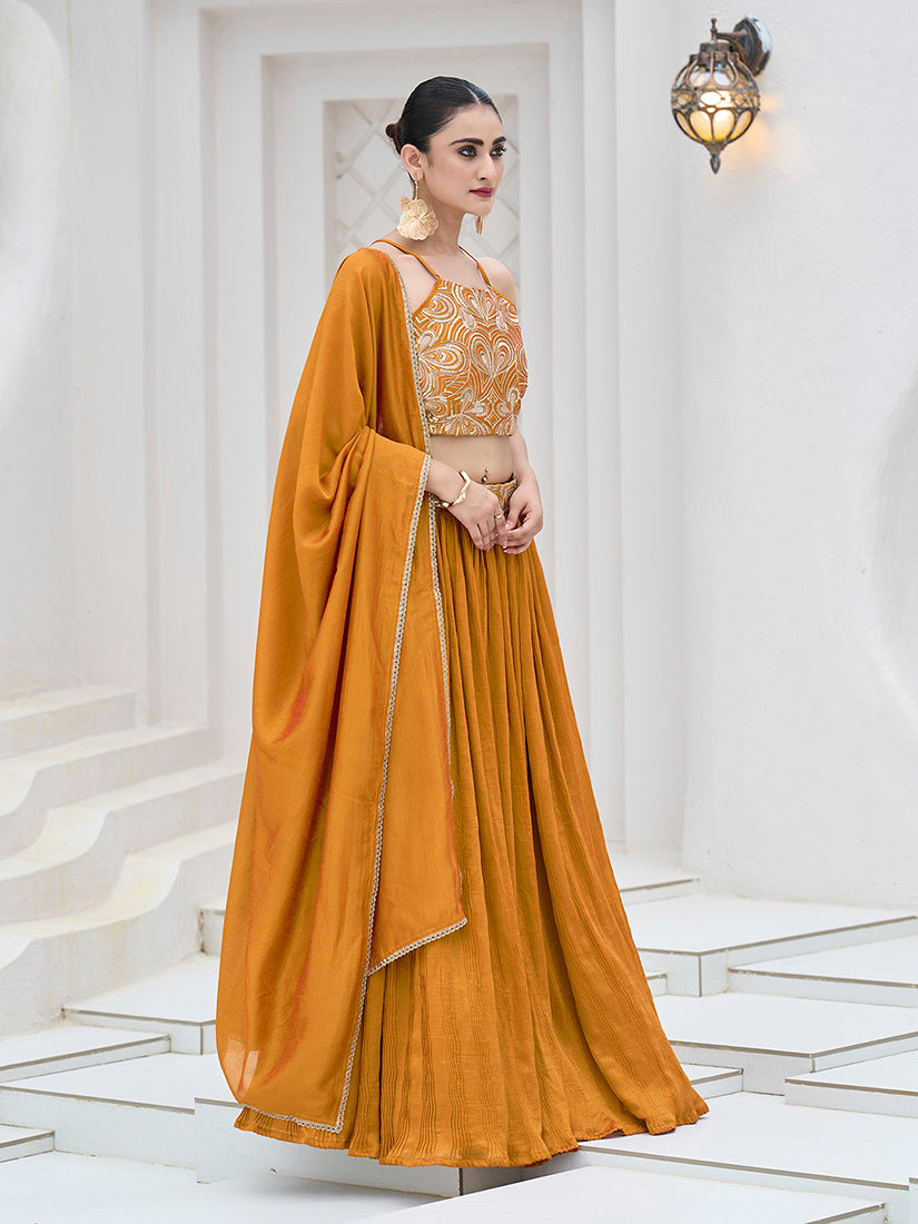 Mustard Festive Look with Silk Crush Lehenga Choli