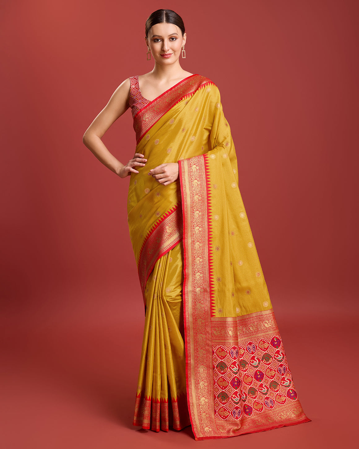 Parrot green Kanjivaram Silk Patola Printed Designer Saree - Monjolika Fashion
