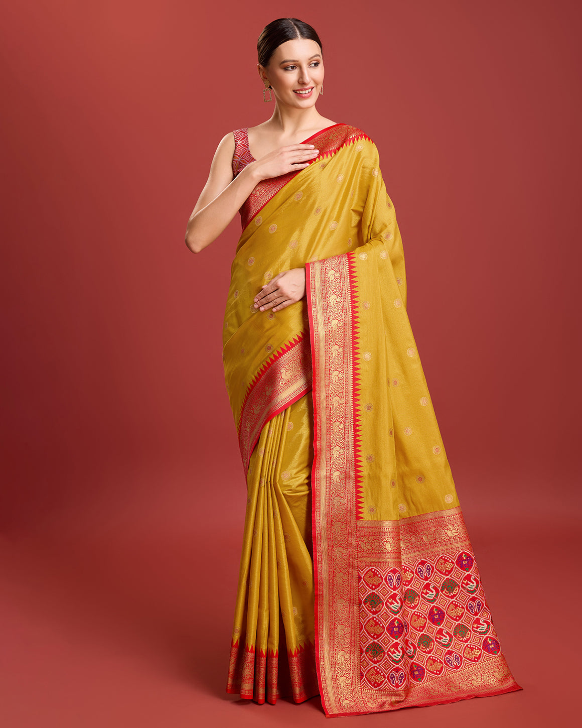 Parrot green Kanjivaram Silk Patola Printed Designer Saree - Monjolika Fashion