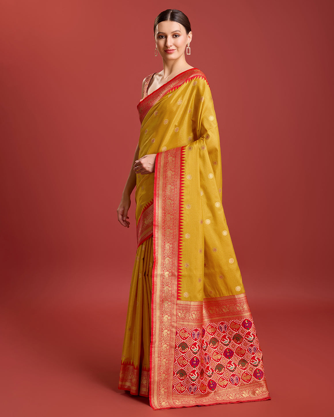 Parrot green Kanjivaram Silk Patola Printed Designer Saree - Monjolika Fashion