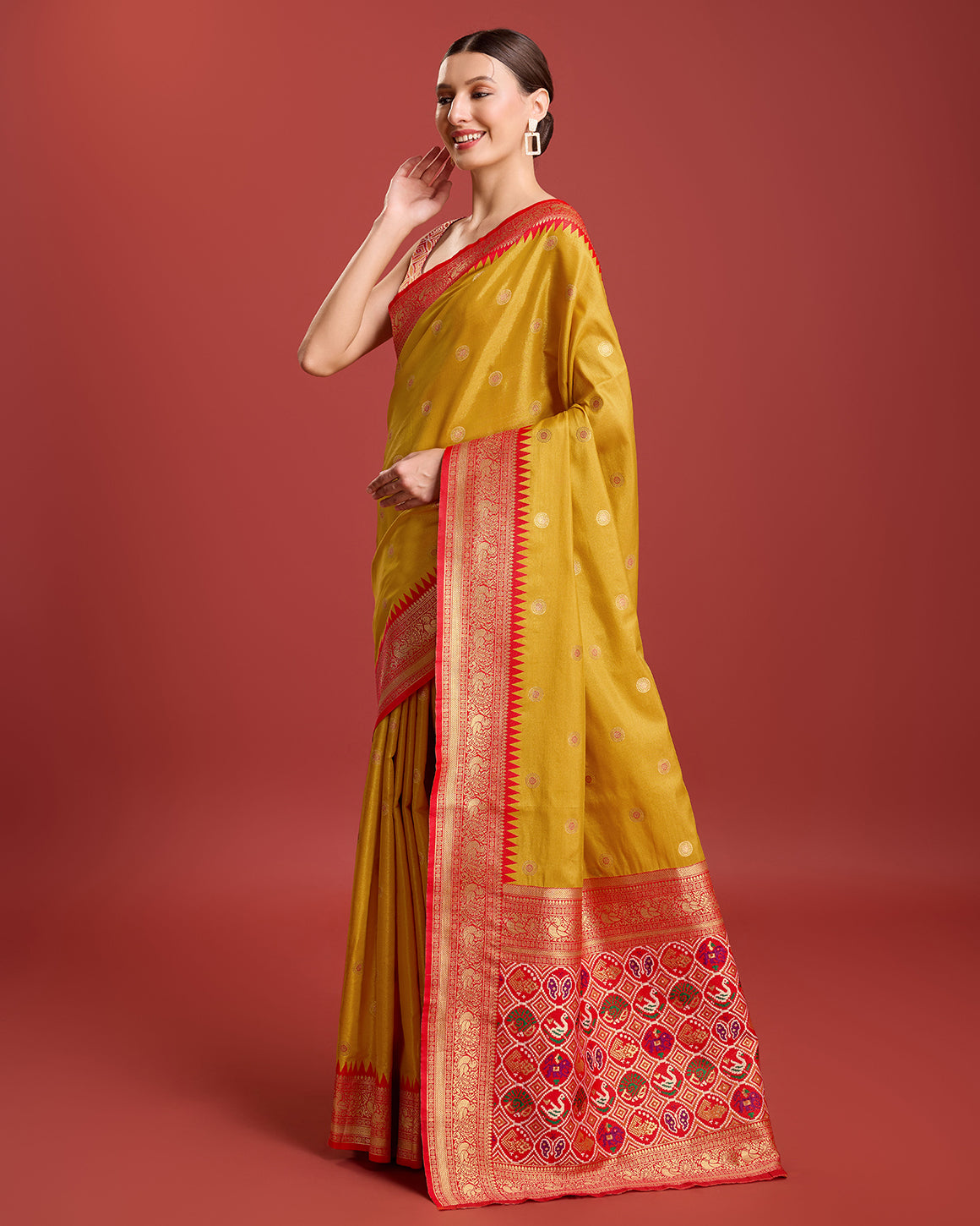 Parrot green Kanjivaram Silk Patola Printed Designer Saree - Monjolika Fashion