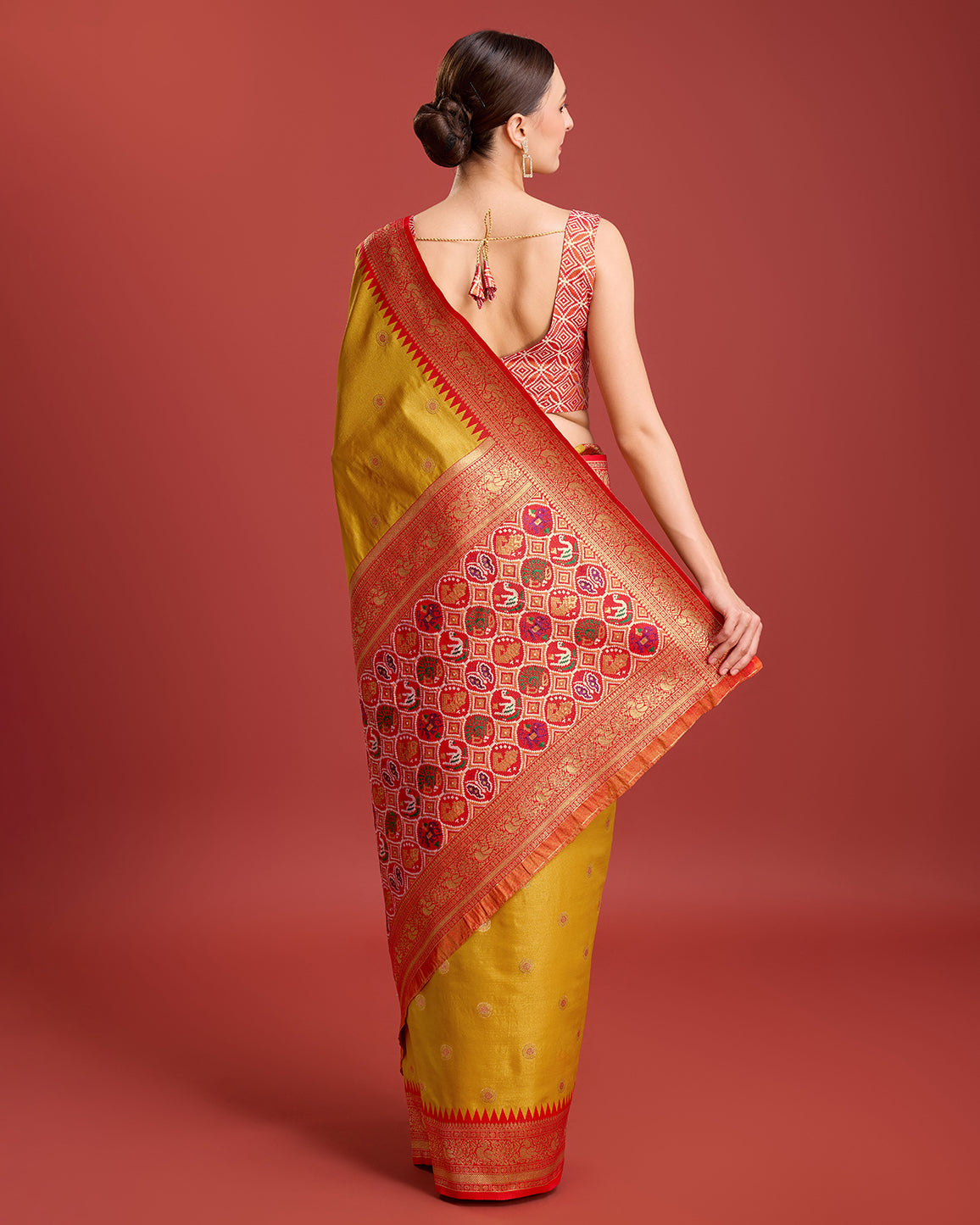 Parrot green Kanjivaram Silk Patola Printed Designer Saree - Monjolika Fashion