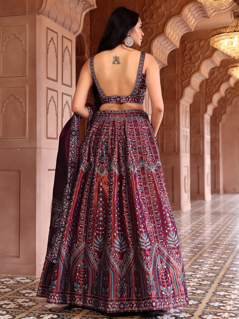 Maroon Kanjivaram Silk Weaving Zari Lehenga Choli