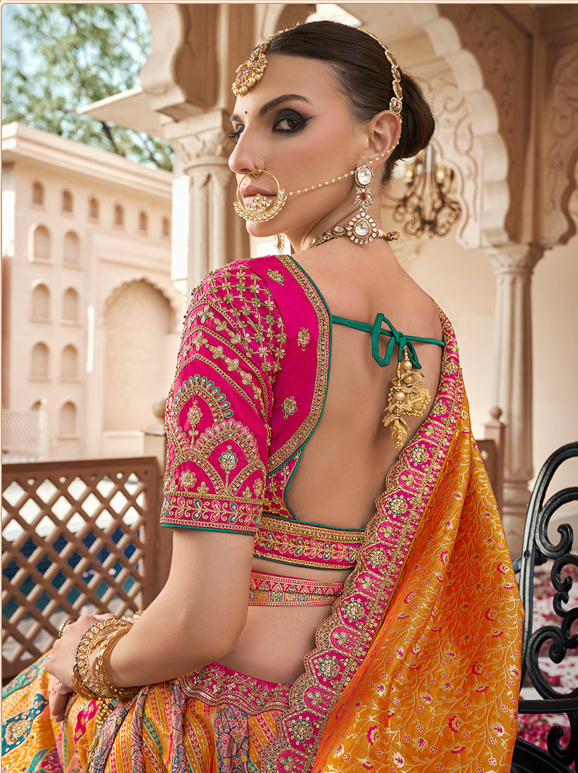 Mustard Multicolor Premium Banarasi Silk with Zarkan & Cutwork Wedding Wear Lehenga