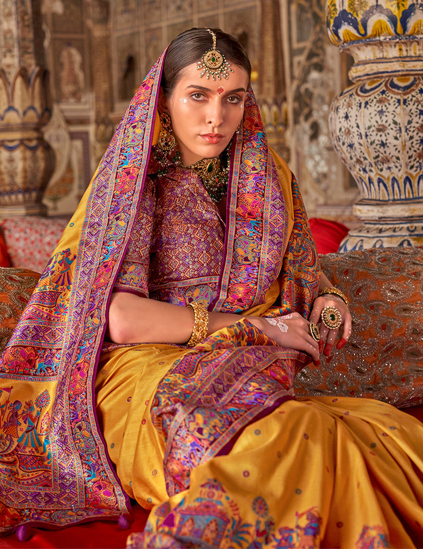 Mustard Silk Printed Saree