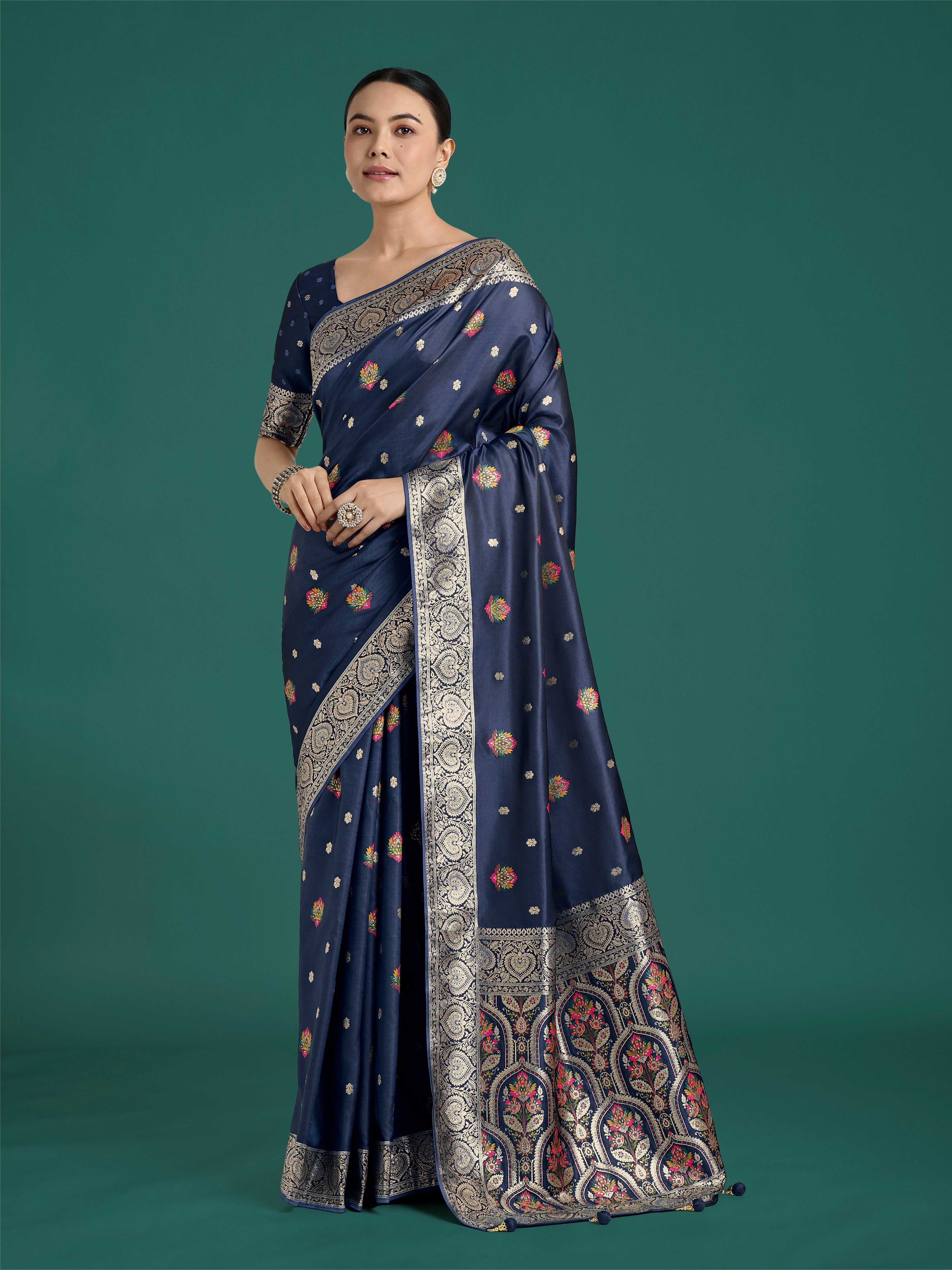 Navy blue Charming Soft Banarasi Zari Woven Designer Satin Silk Saree