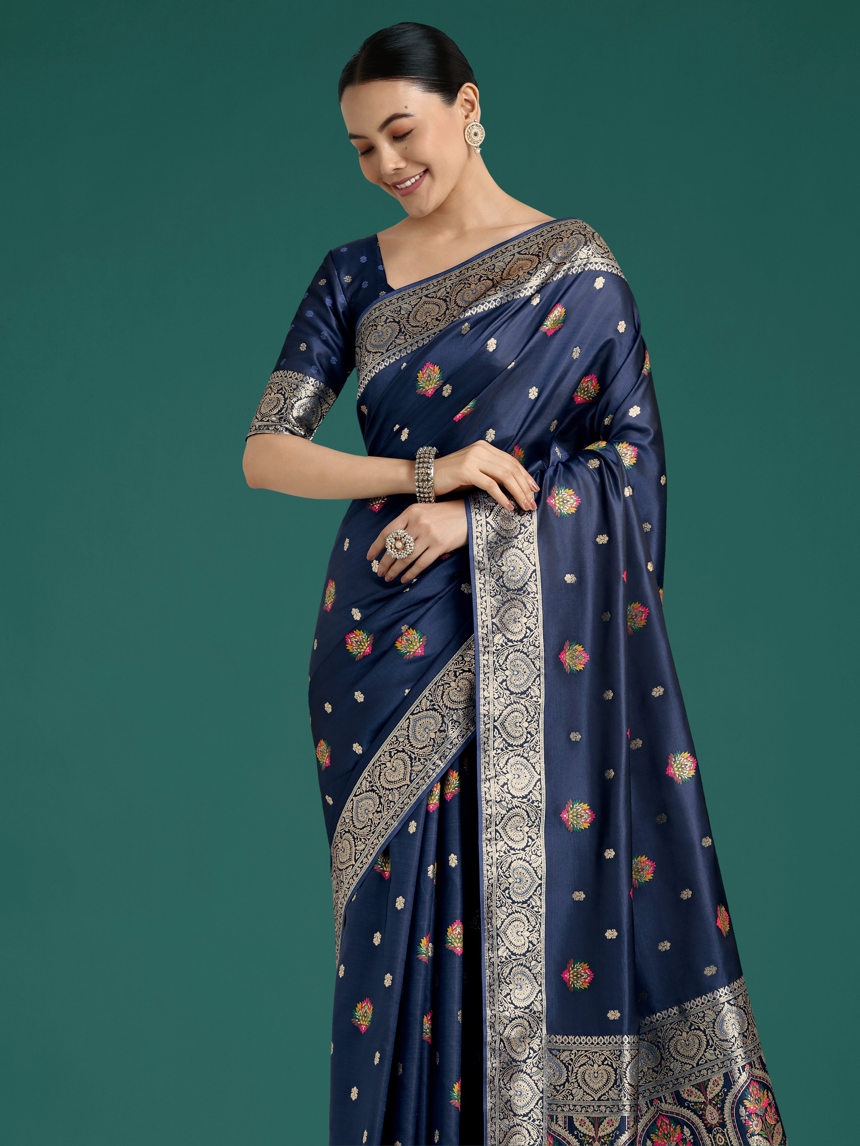 Navy blue Charming Soft Banarasi Zari Woven Designer Satin Silk Saree