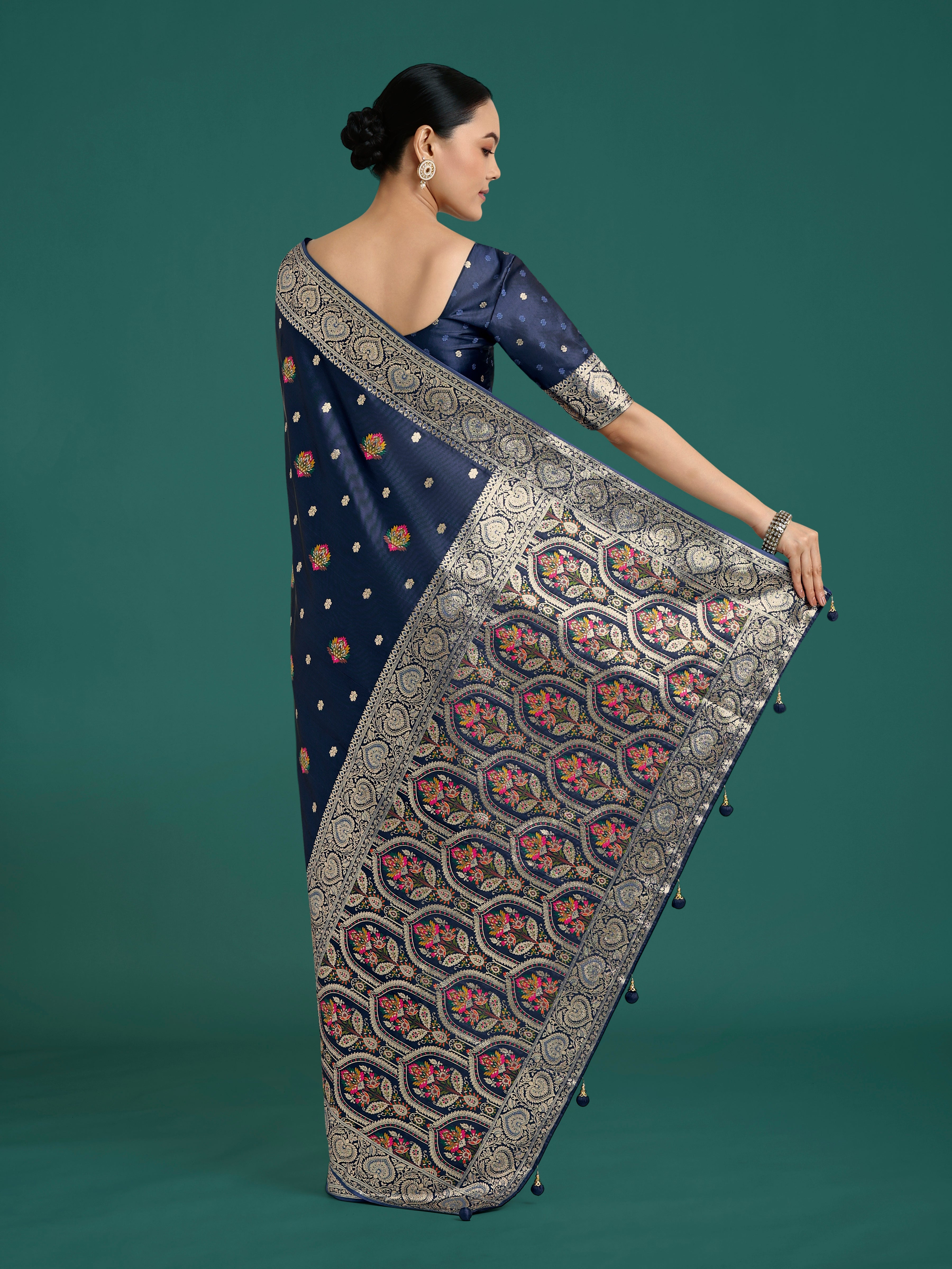 Navy blue Charming Soft Banarasi Zari Woven Designer Satin Silk Saree