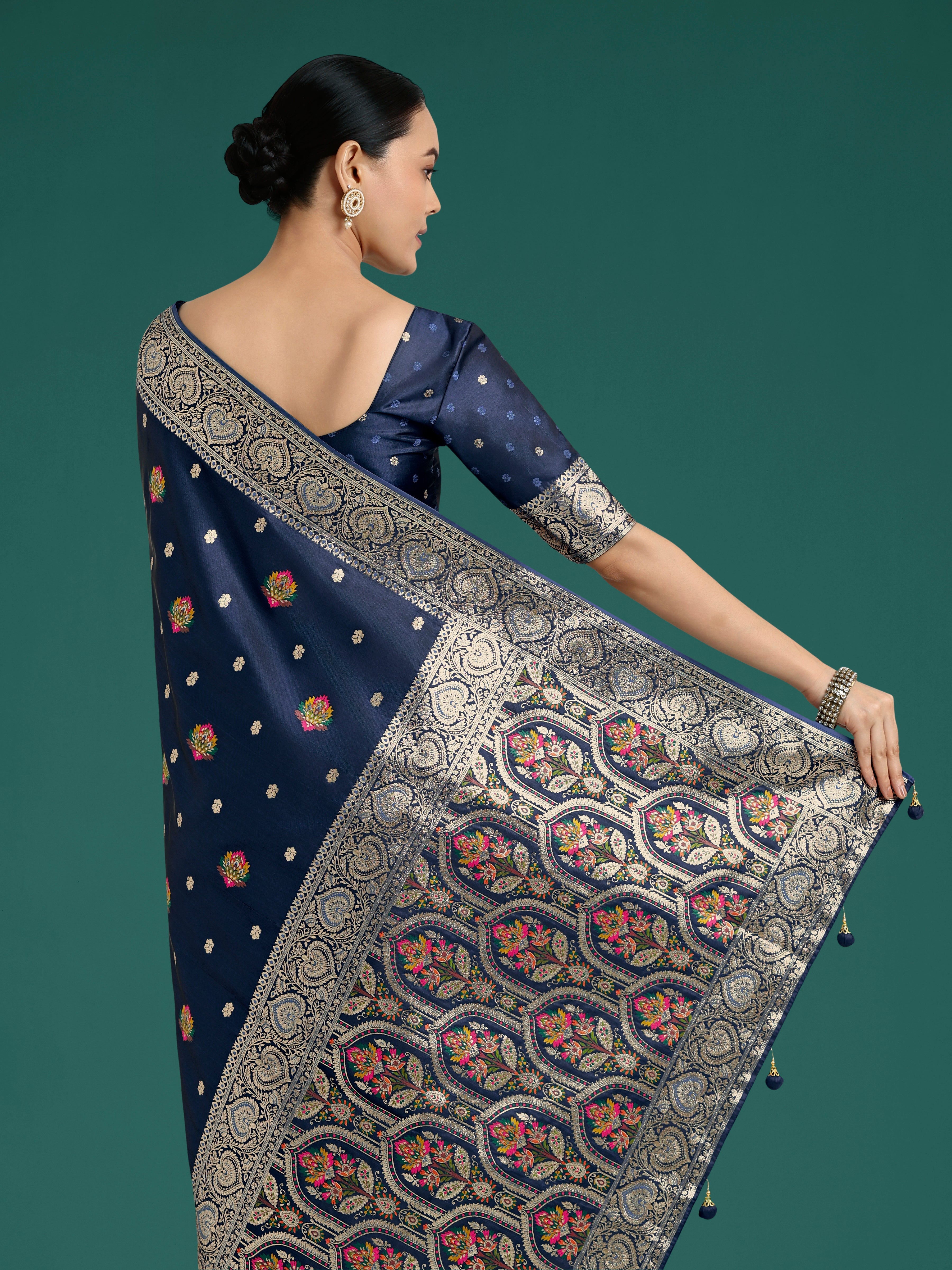 Navy blue Charming Soft Banarasi Zari Woven Designer Satin Silk Saree