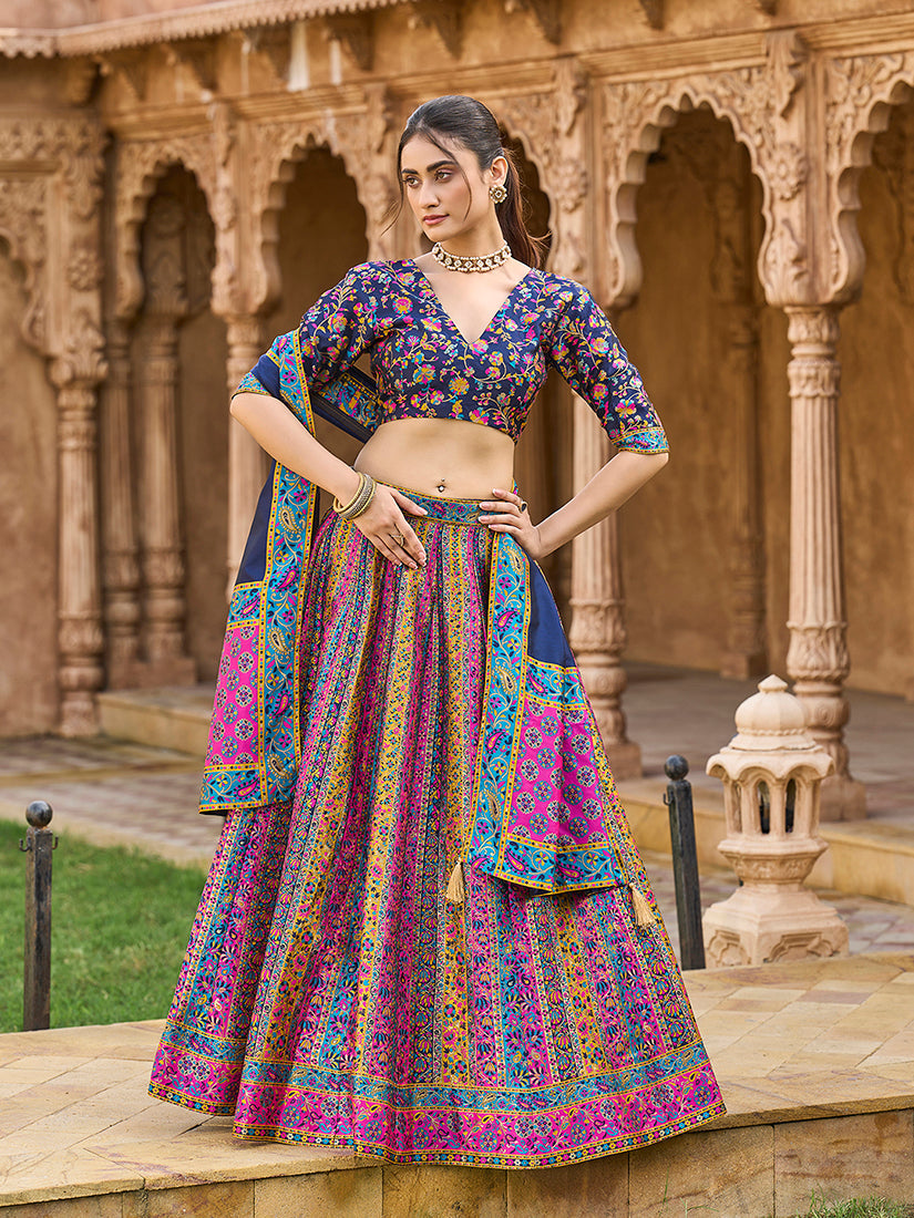 Navy blue color Jacquard Designer Lehenga Choli For Festival