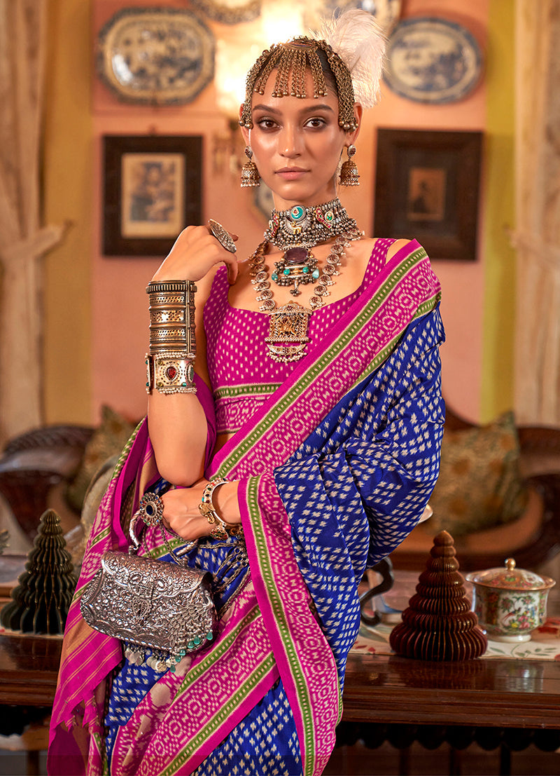 Navy blue Color Patola Design Zari Work Traditional Saree