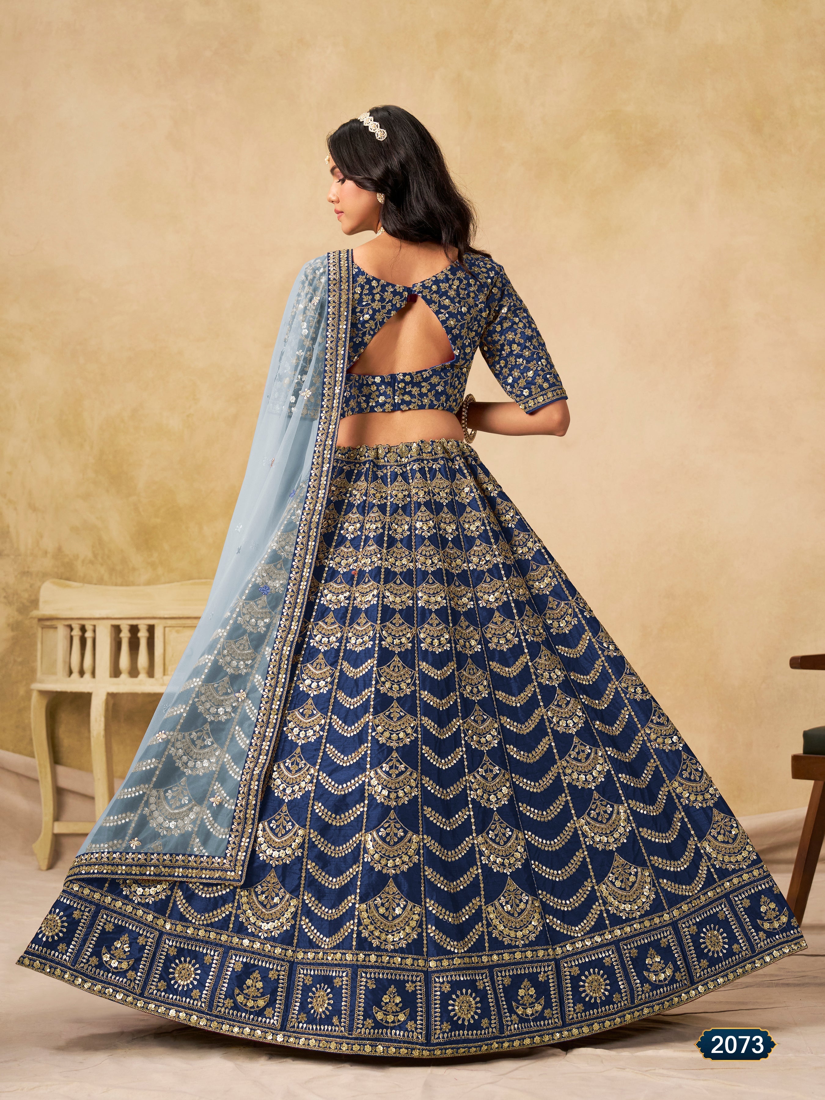 Navy blue Color Zari Embroidered Work Art Silk A Line Lehenga Choli