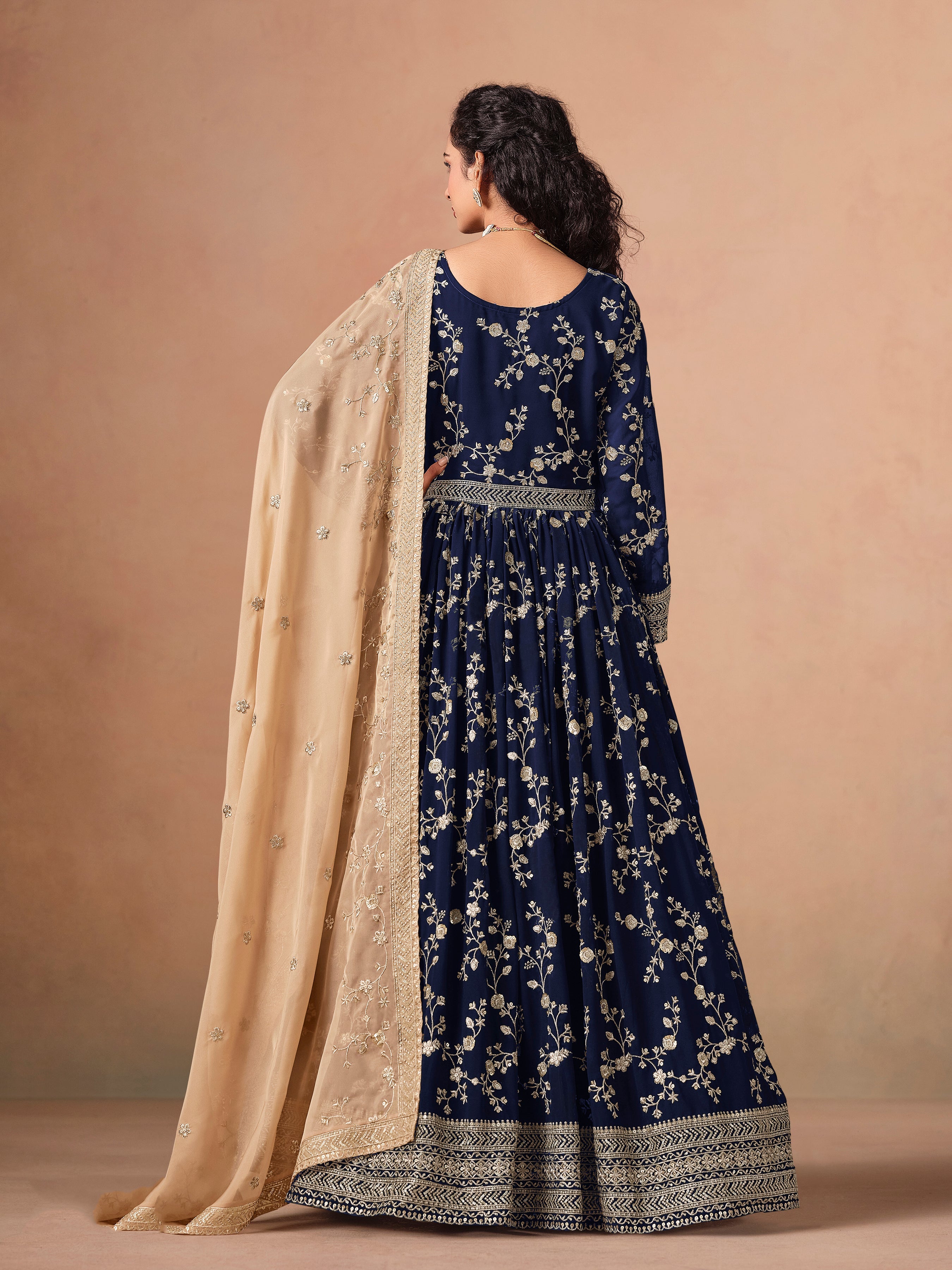 Navy blue Georgette Heavy Embroidered work Anarkali Suit