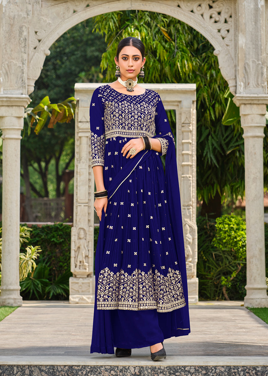 Navy blue Georgette Sequins Work Palazzo Salwar Suit
